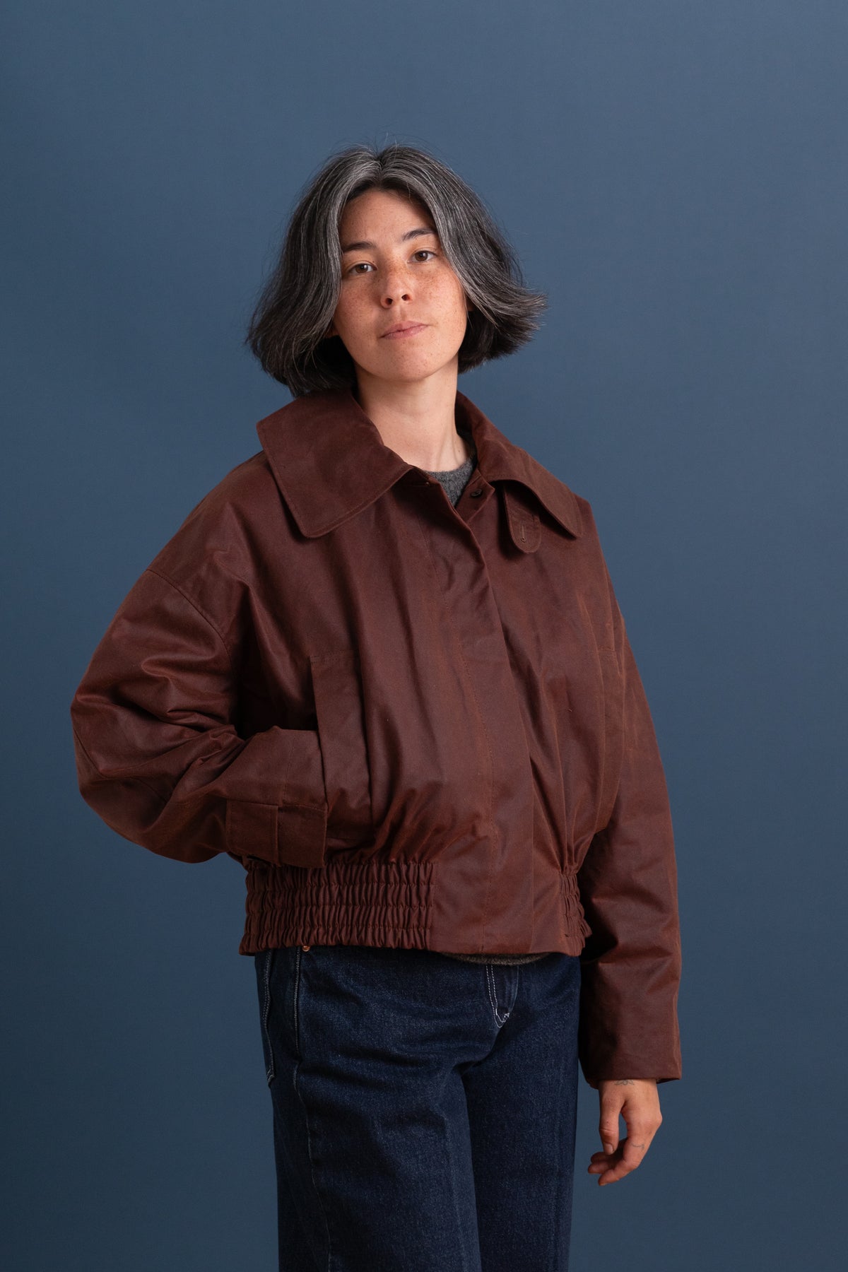 NARA JACKET IN CHESTNUT BRITISH WAXED OILSKIN COTTON