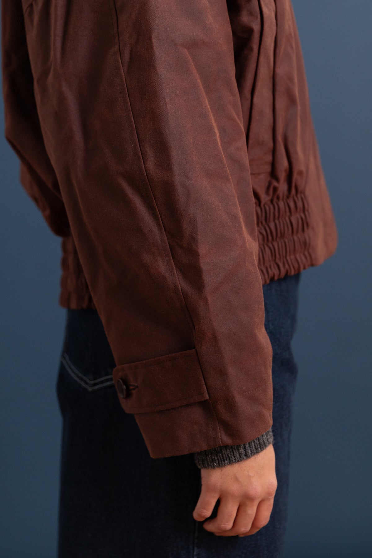 NARA JACKET IN CHESTNUT BRITISH WAXED OILSKIN COTTON
