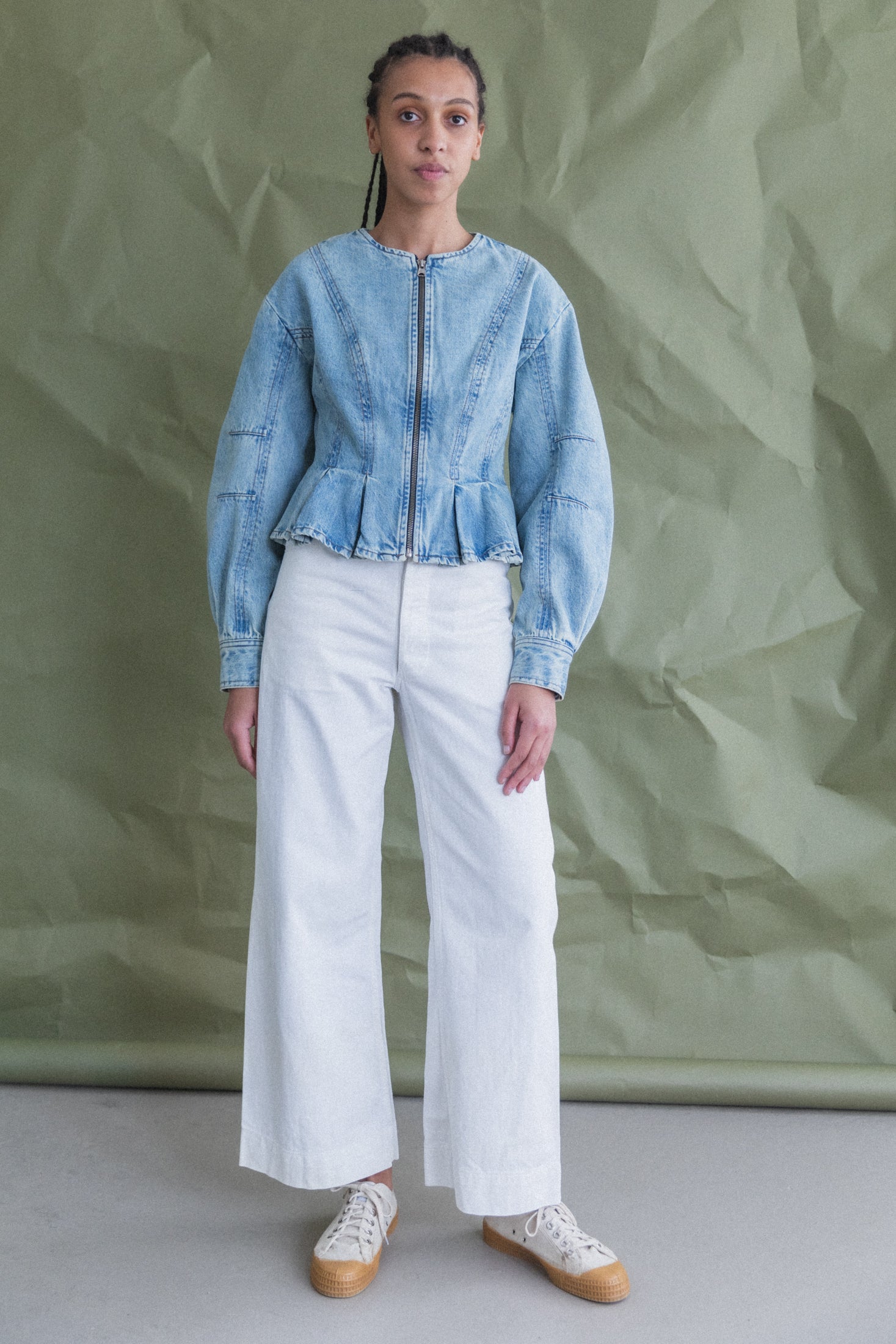 PEPLUM ZIP JACKET IN CANYON DENIM