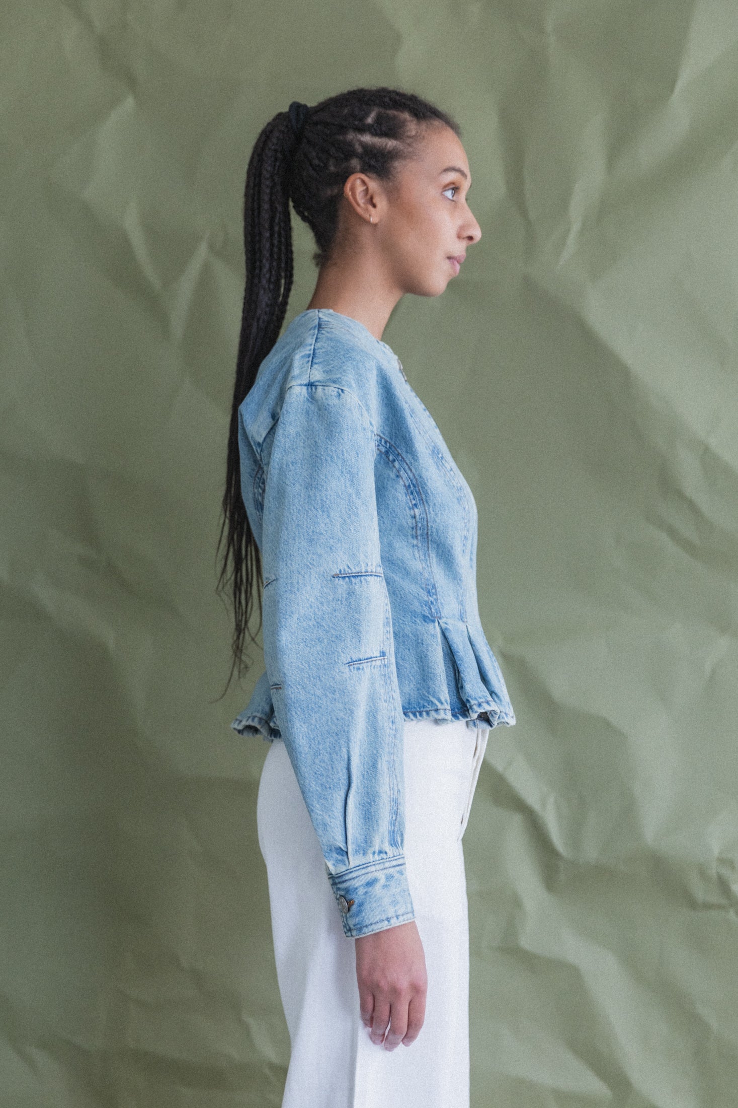 PEPLUM ZIP JACKET IN CANYON DENIM