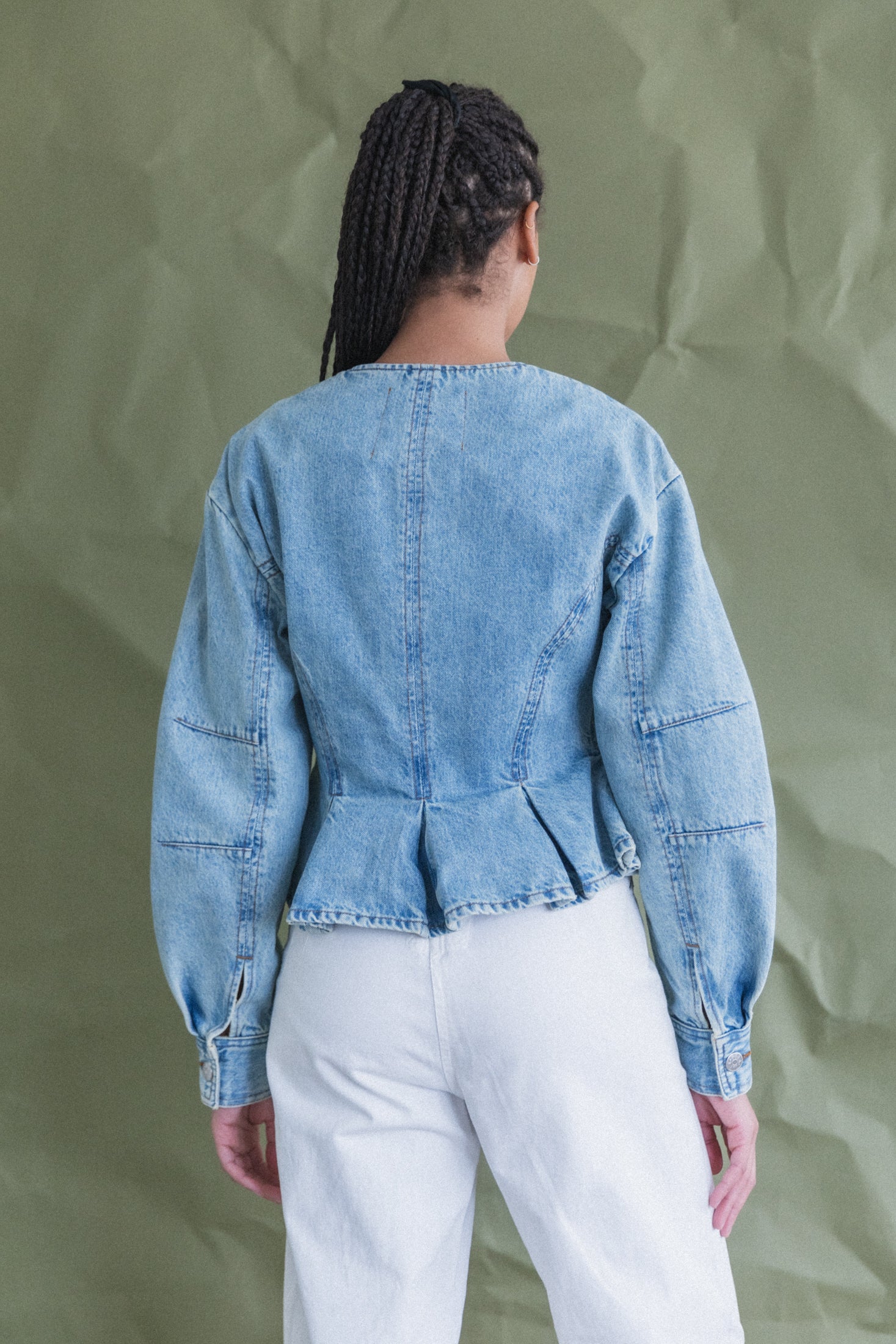 PEPLUM ZIP JACKET IN CANYON DENIM