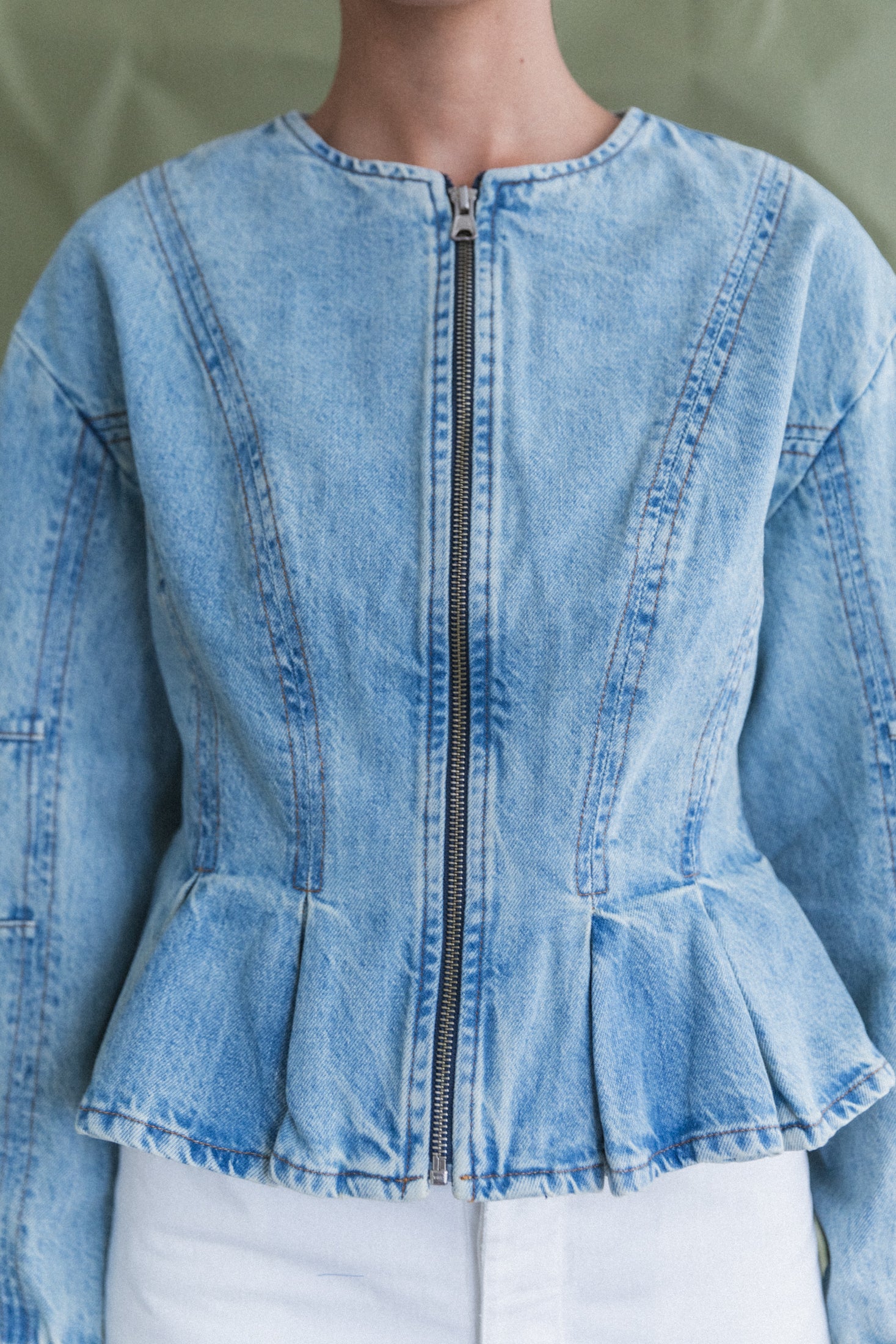 PEPLUM ZIP JACKET IN CANYON DENIM