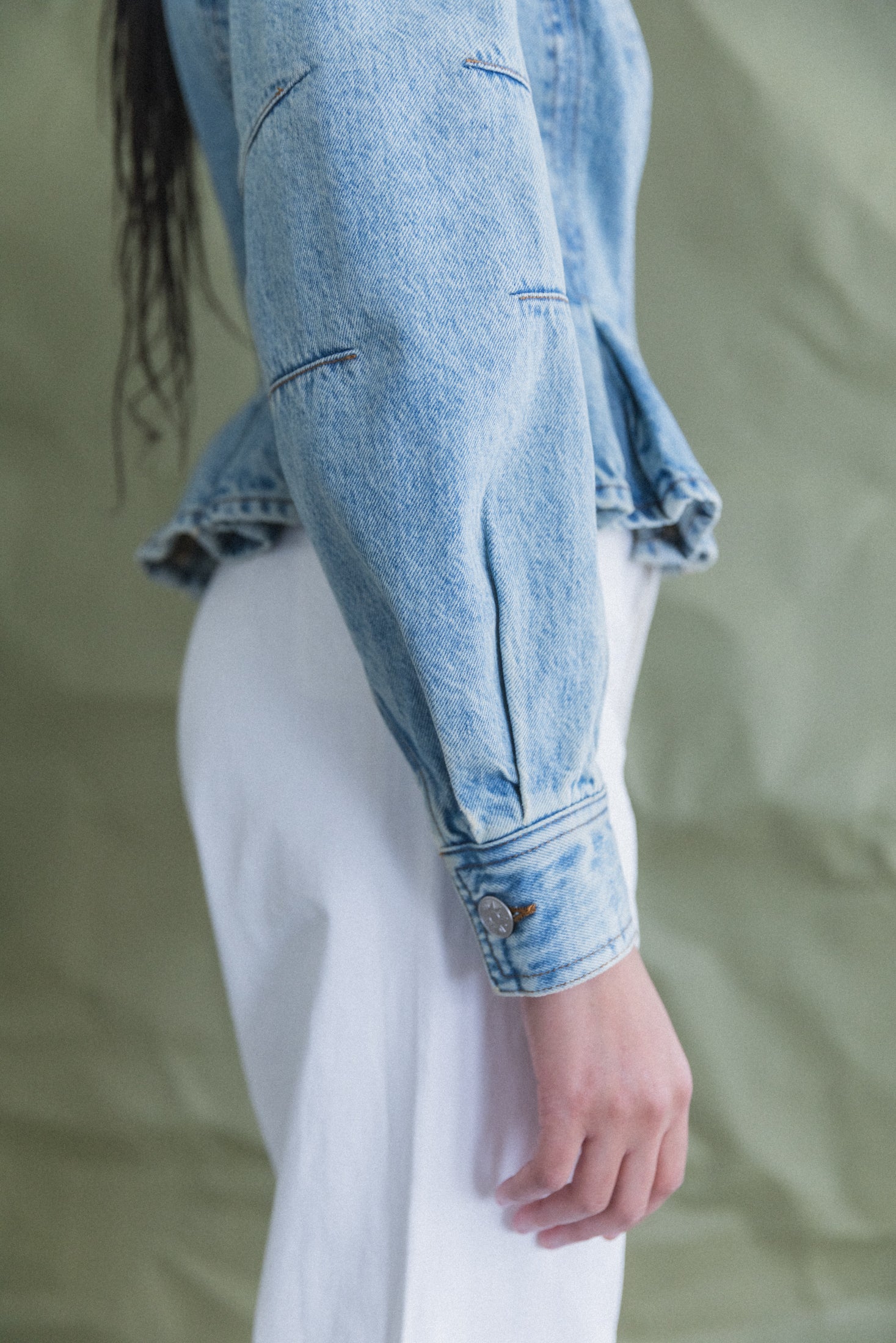 PEPLUM ZIP JACKET IN CANYON DENIM