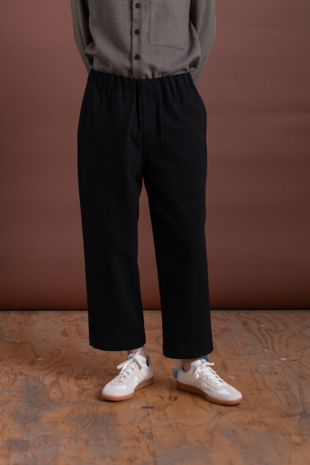 ELASTIC PANT IN BLACK COTTON KERSEY