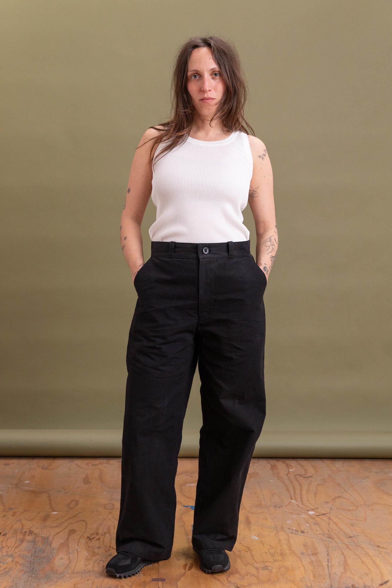 RO P4 HIGH WIDE PANT IN BLACK WAX