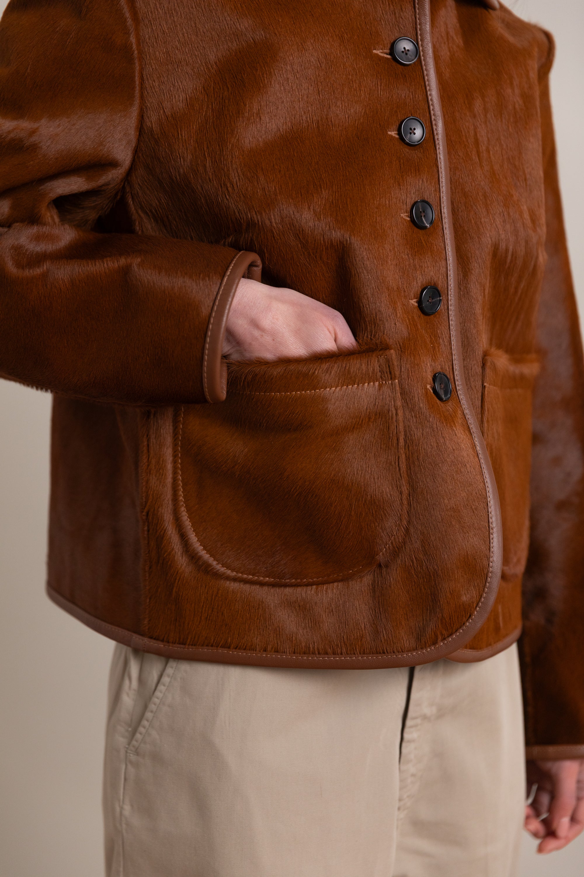ADA JACKET IN CHESTNUT HAIR ON HIDE LEATHER