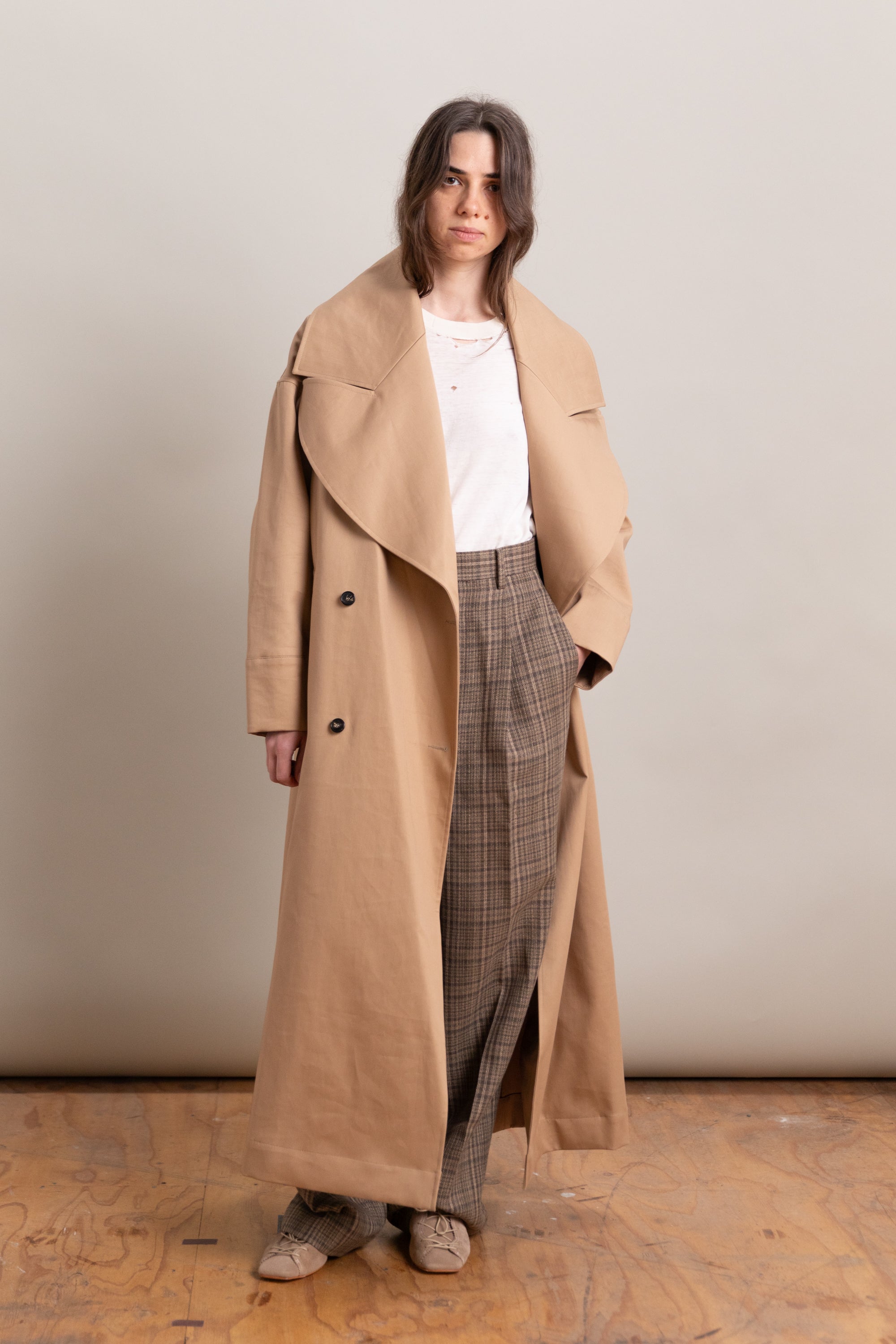 AGNES DOUBLE BREASTED MAC IN NUTMEG COTTON GABARDINE