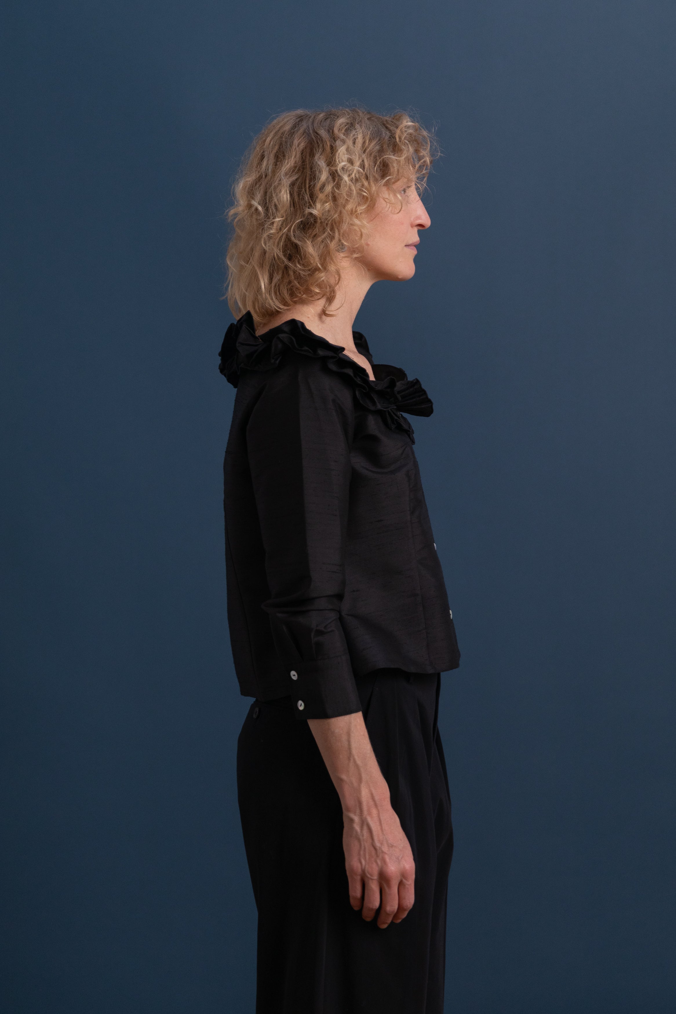 AMALIA BLOUSE IN BLACK SILK SHANTUNG