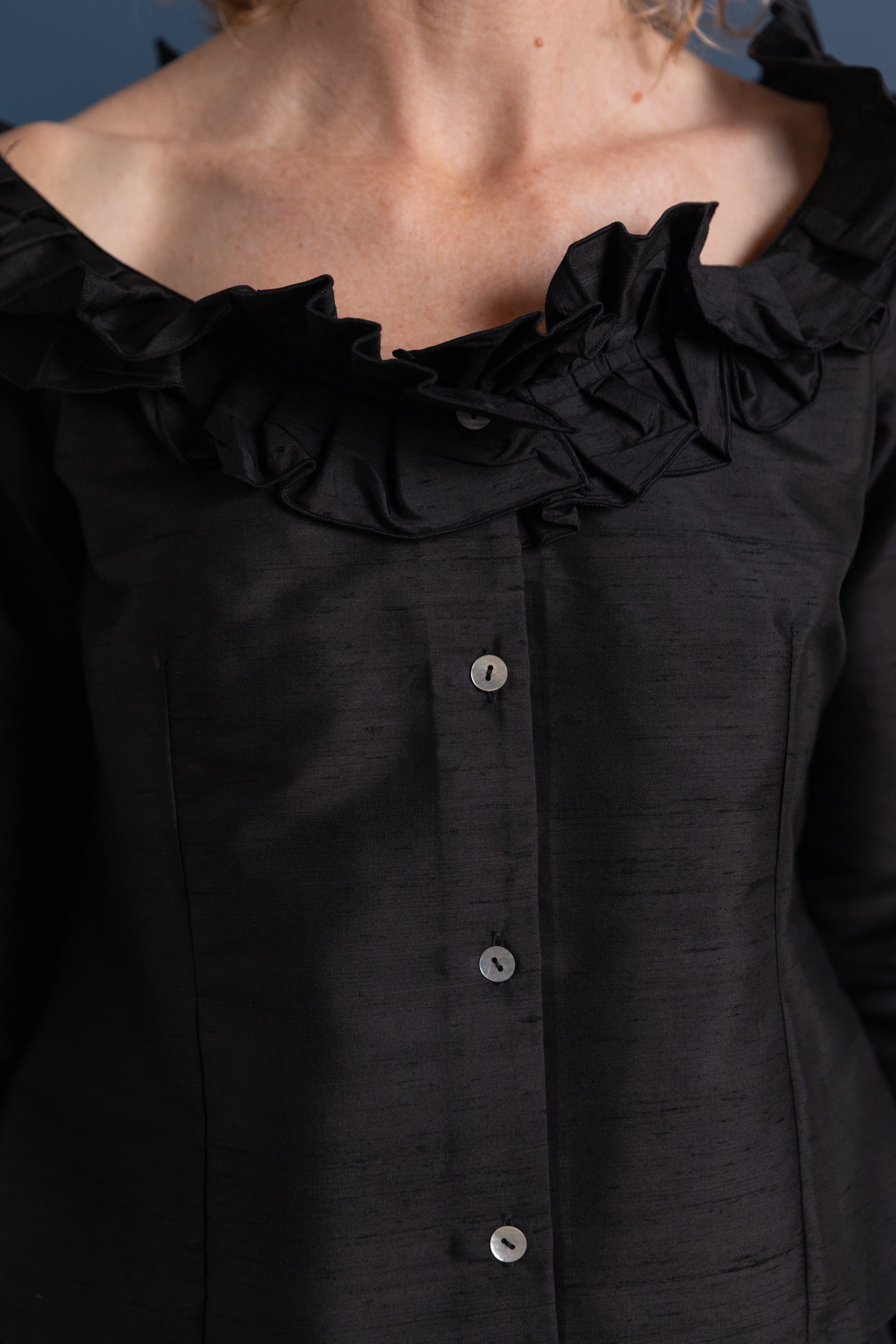 AMALIA BLOUSE IN BLACK SILK SHANTUNG