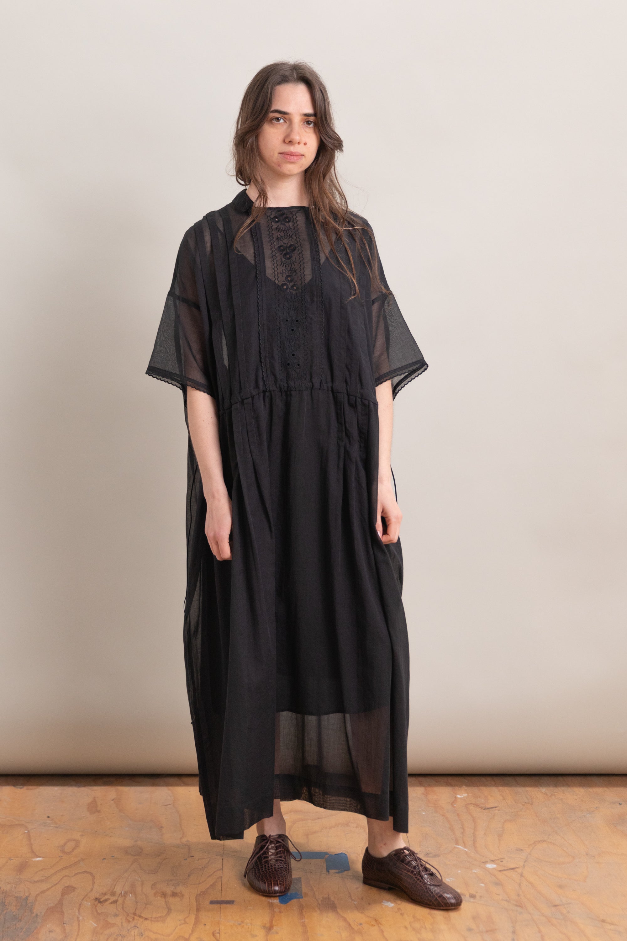 COTTON LAWN DRESS WITH EMBROIDERY IN BLACK