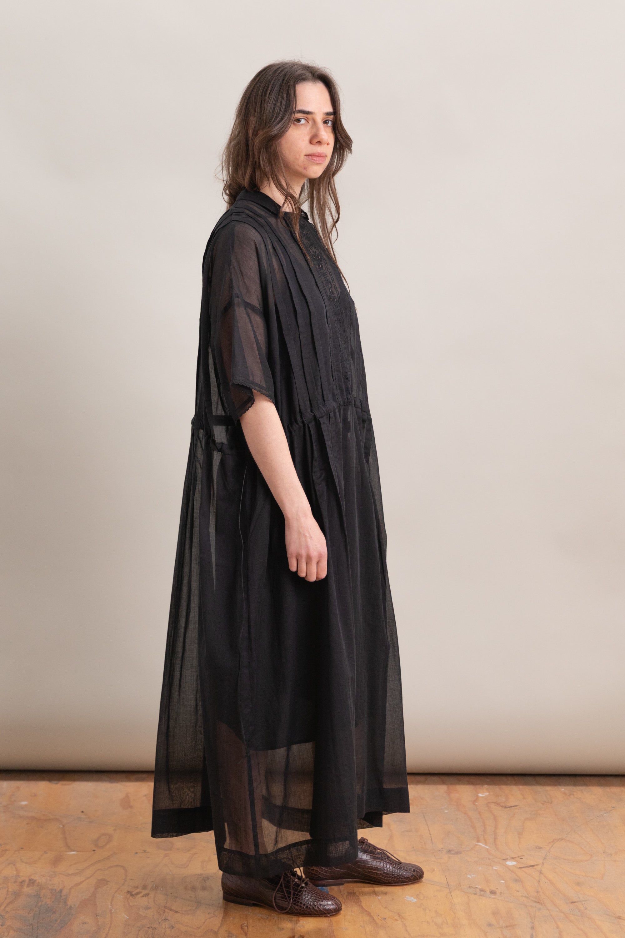 COTTON LAWN DRESS WITH EMBROIDERY IN BLACK