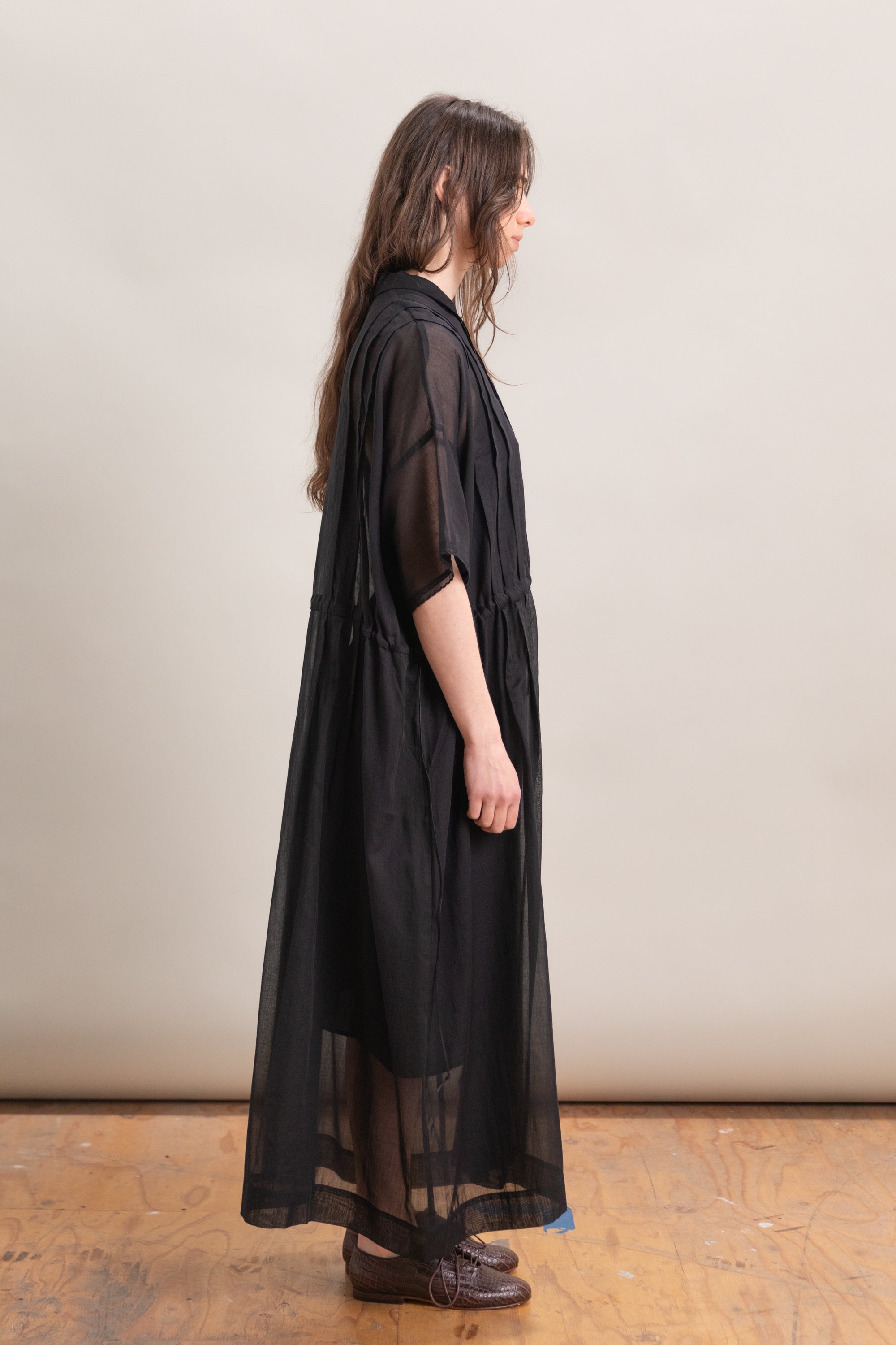 COTTON LAWN DRESS WITH EMBROIDERY IN BLACK