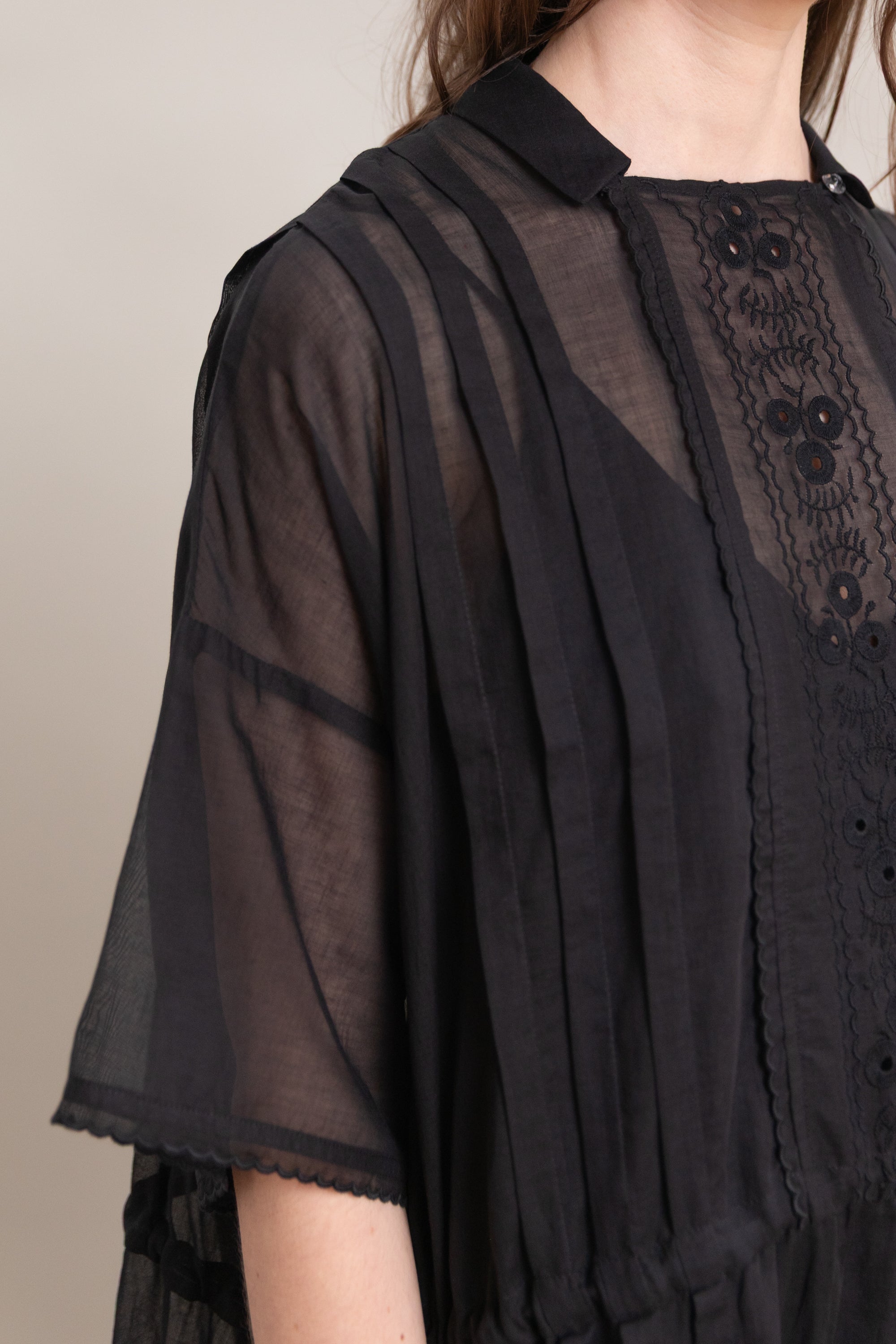 COTTON LAWN DRESS WITH EMBROIDERY IN BLACK