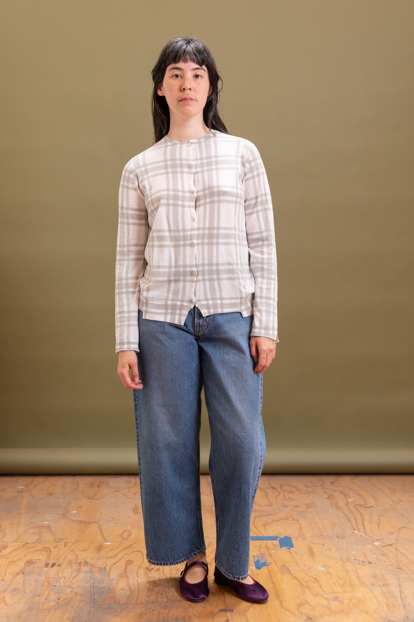 ITAZOME KNIT CARDIGAN IN LIGHT GREY COTTON