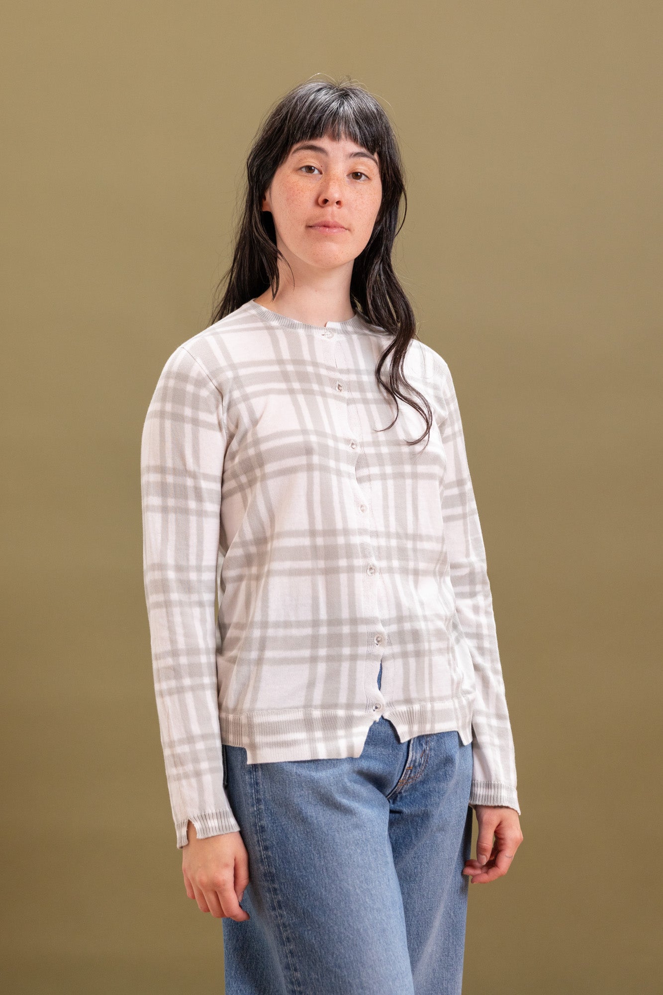 ITAZOME KNIT CARDIGAN IN LIGHT GREY COTTON