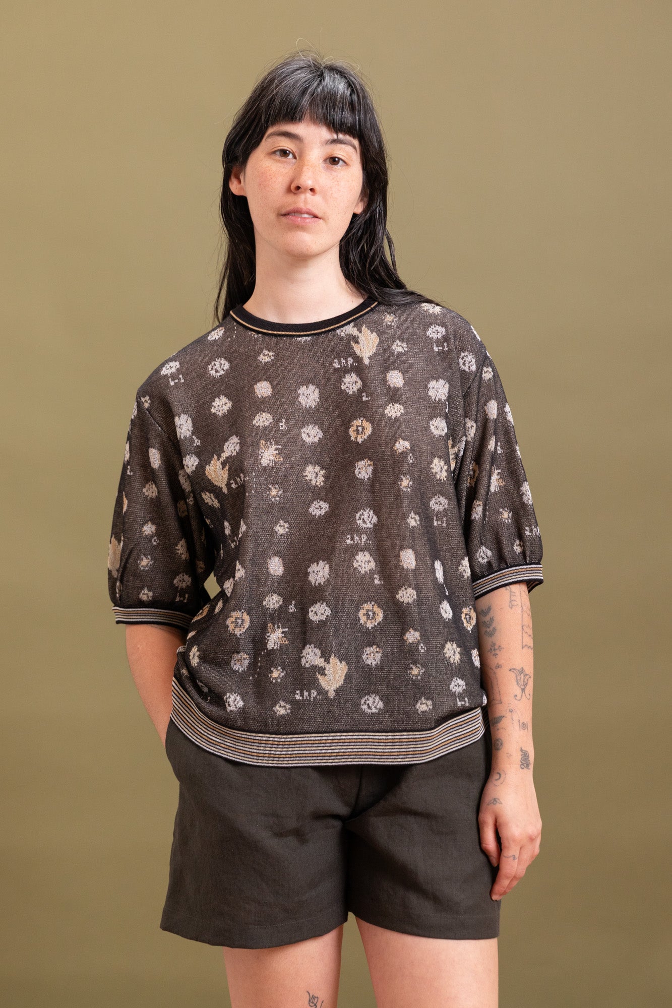 JACQUARD KNIT PULLOVER IN BLACK