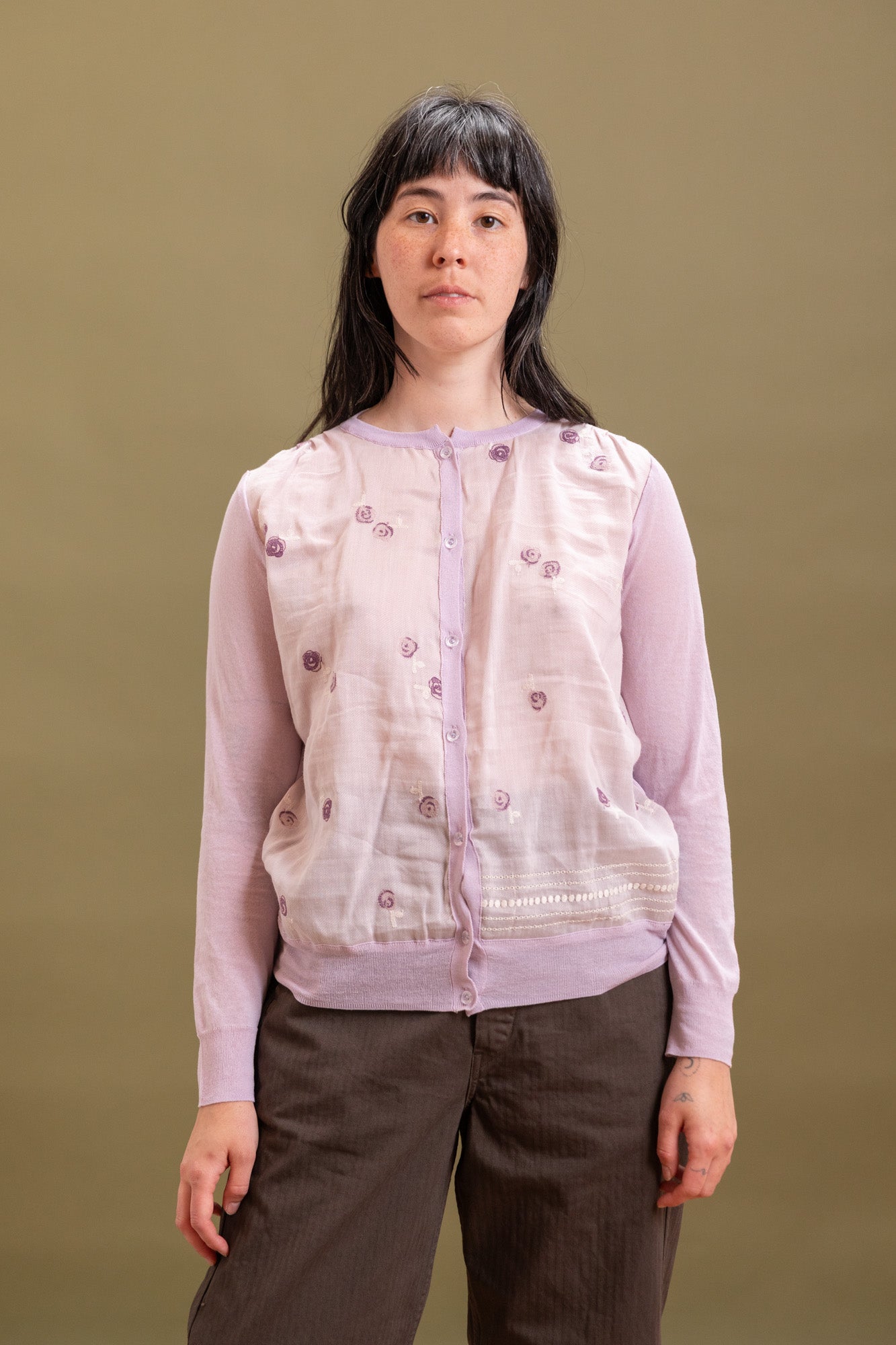 KNIT CARDIGAN WITH EMBROIDERY IN LIGHT PINK