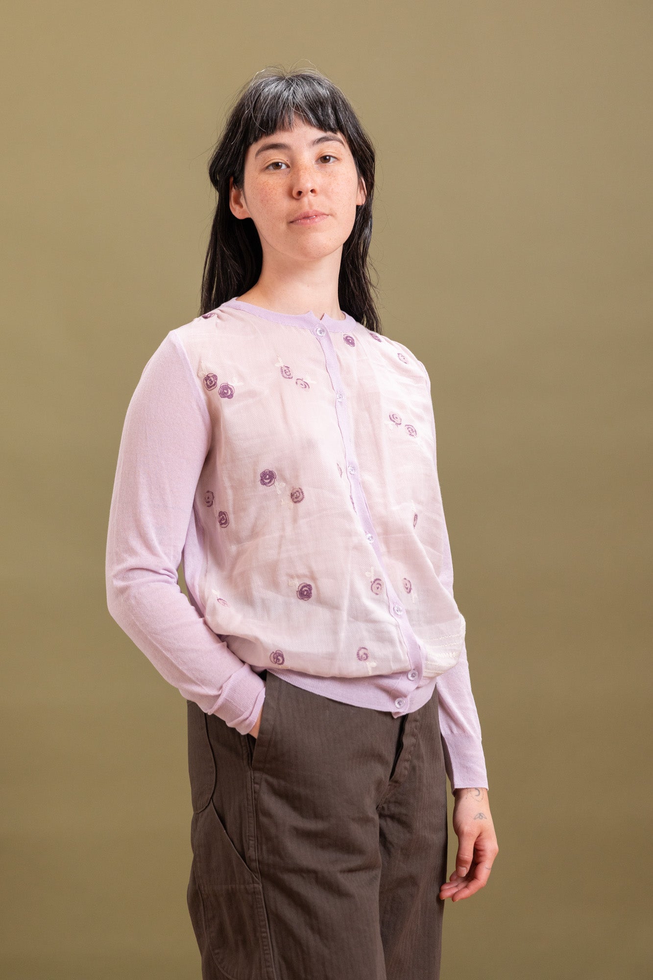 KNIT CARDIGAN WITH EMBROIDERY IN LIGHT PINK