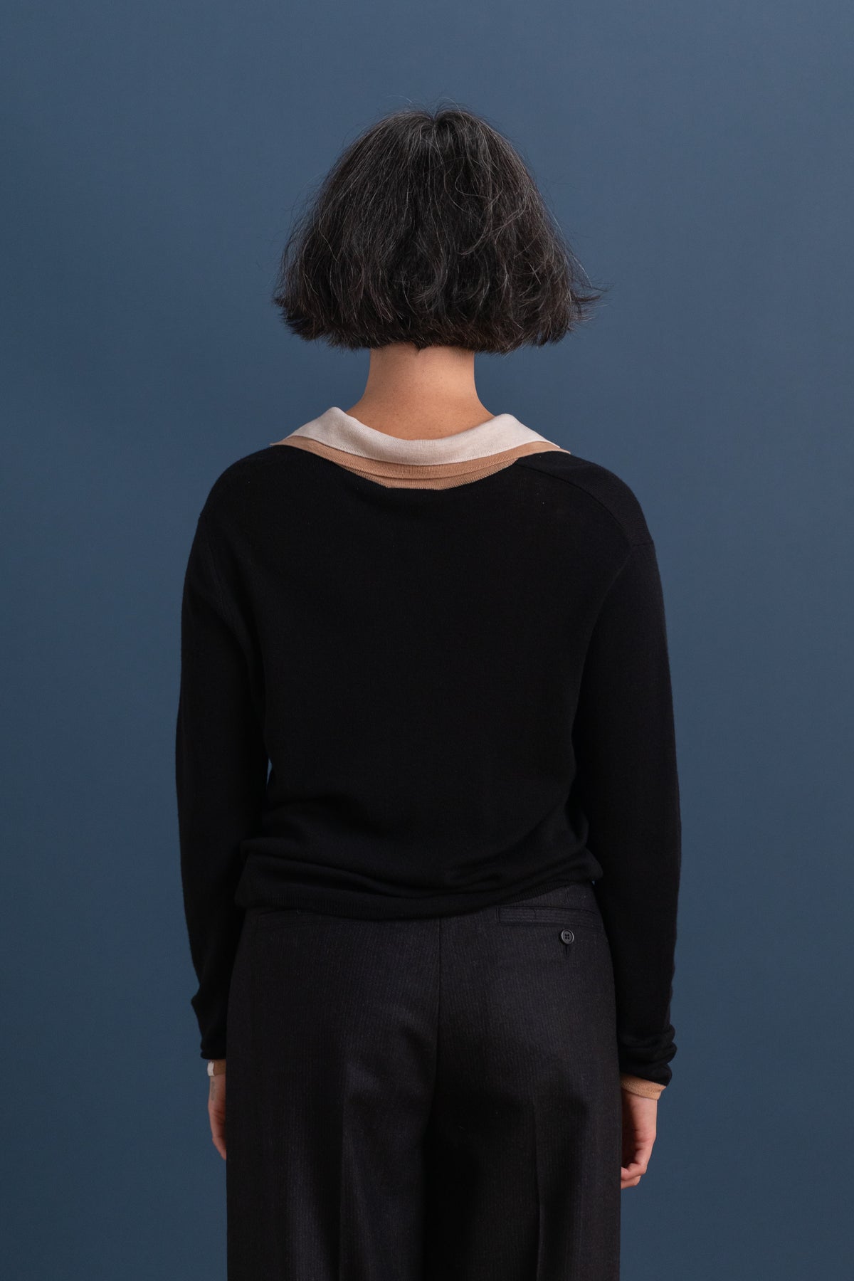 WOOL KNIT POLO CARDIGAN IN BLACK