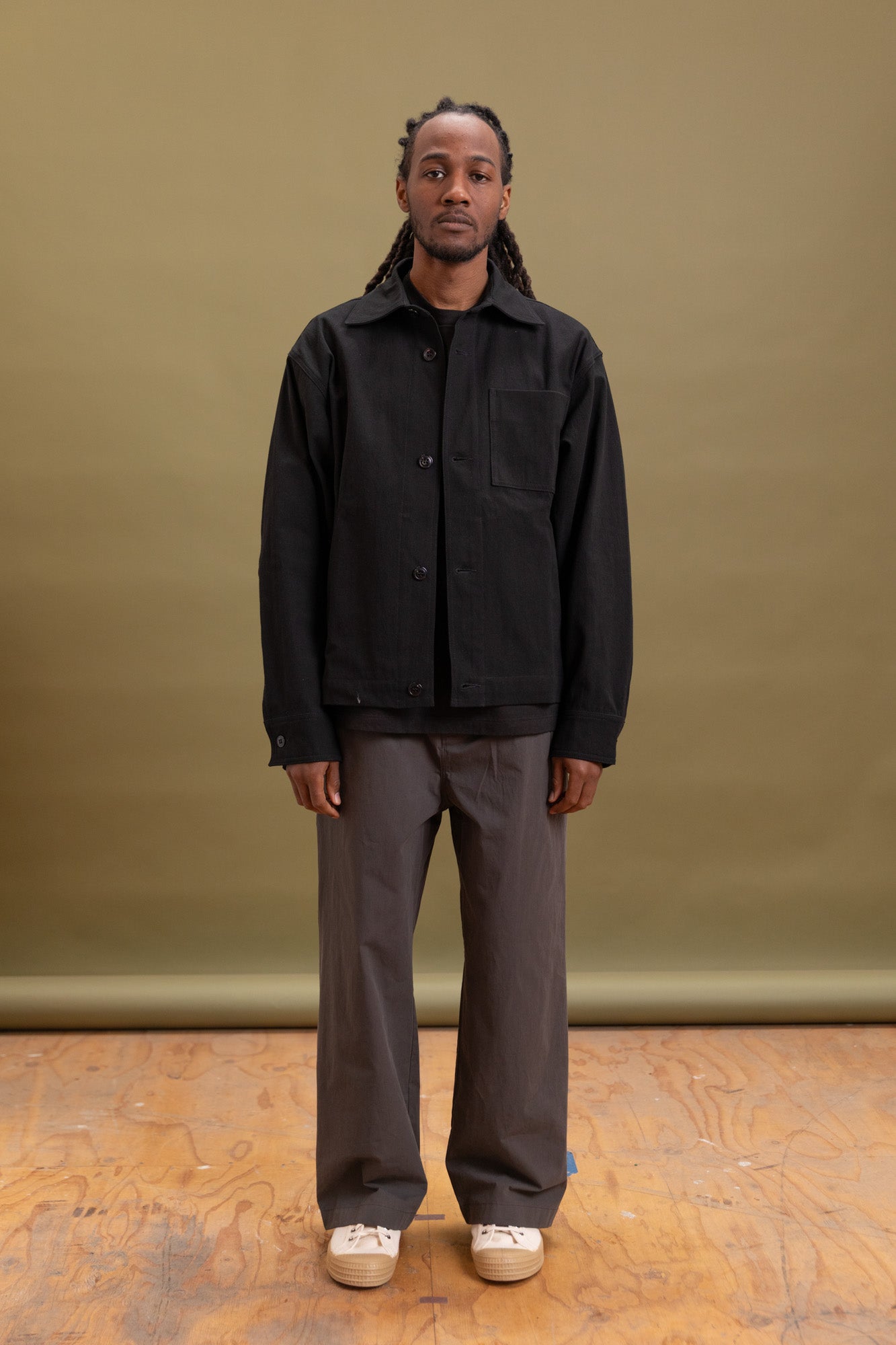 LUX J JACKET IN BLACK SLUB OXFORD COTTON