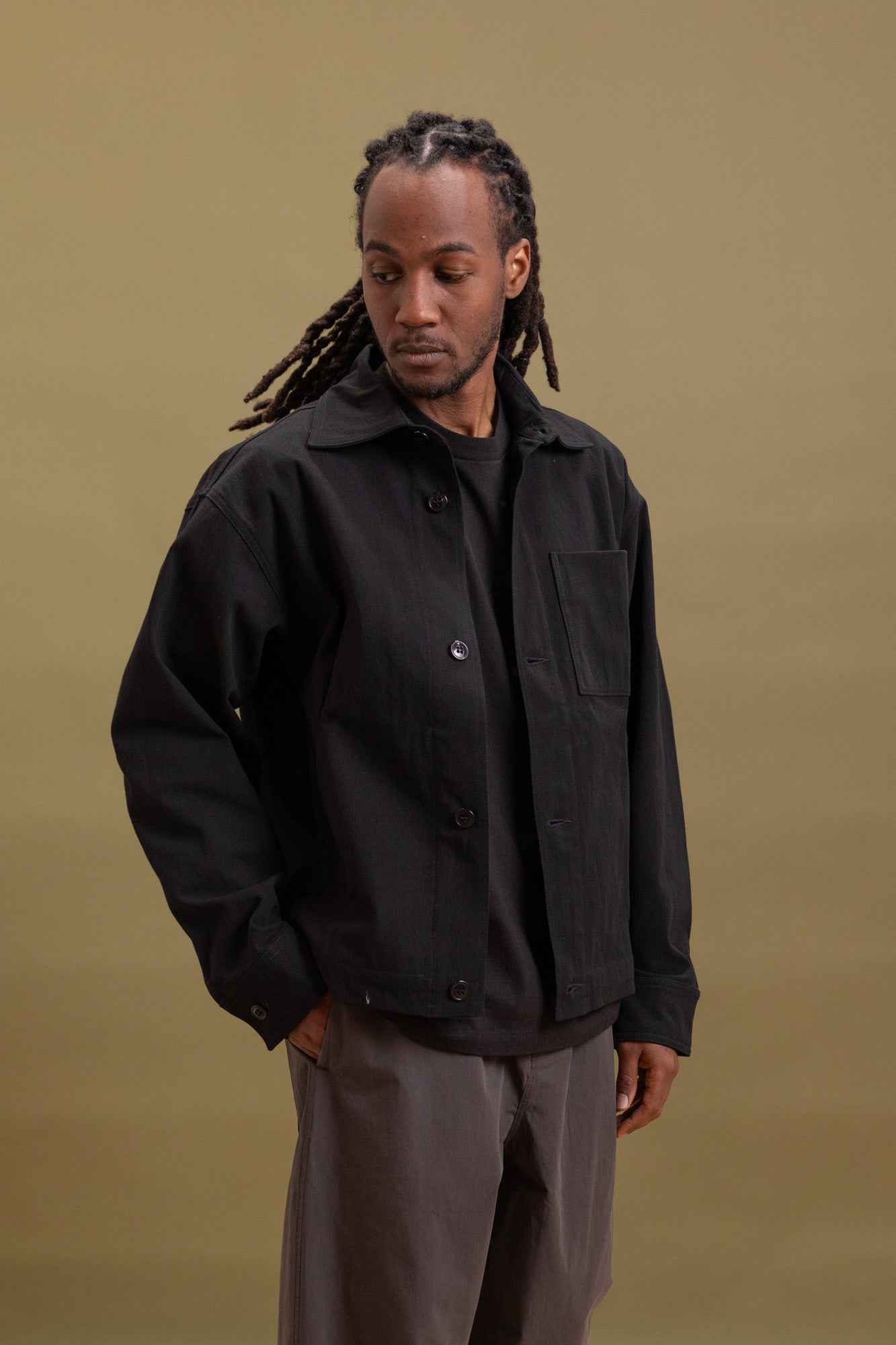 LUX J JACKET IN BLACK SLUB OXFORD COTTON