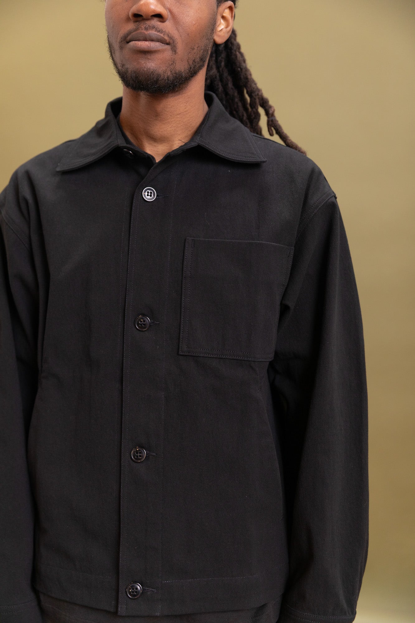 LUX J JACKET IN BLACK SLUB OXFORD COTTON