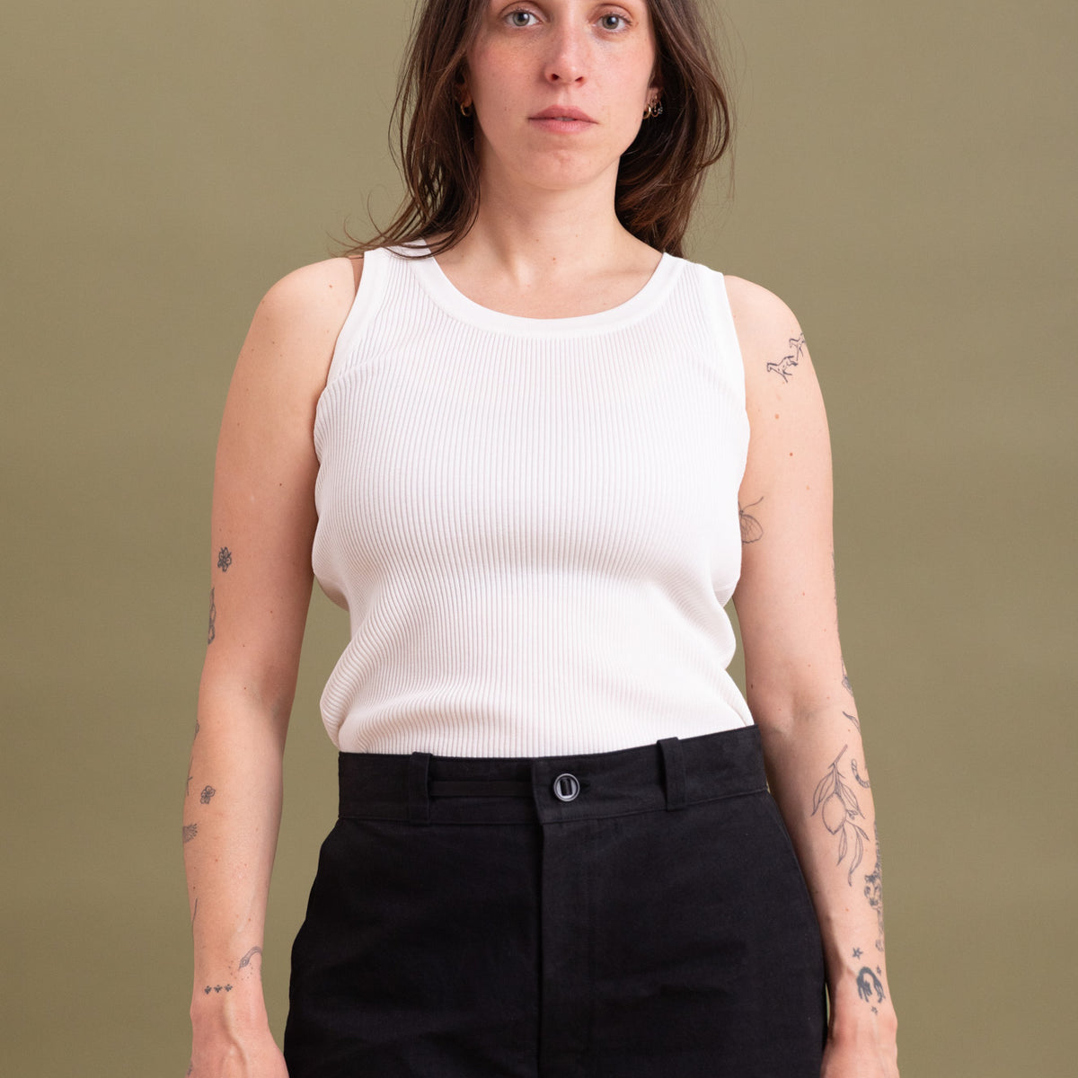 COTTON HIGH GAUGE RIB KNIT TANK TOP IN WHITE