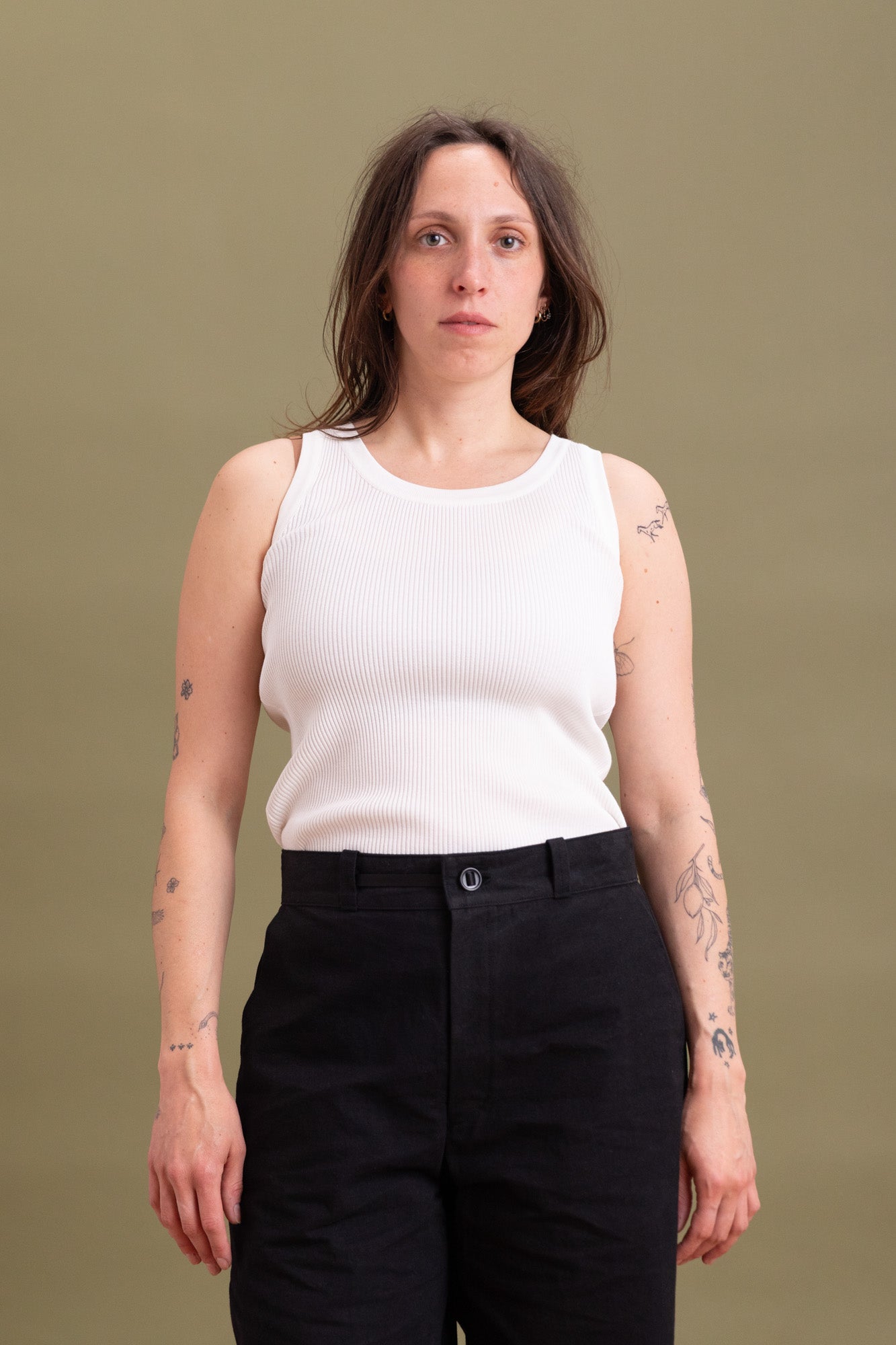 COTTON HIGH GAUGE RIB KNIT TANK TOP IN WHITE