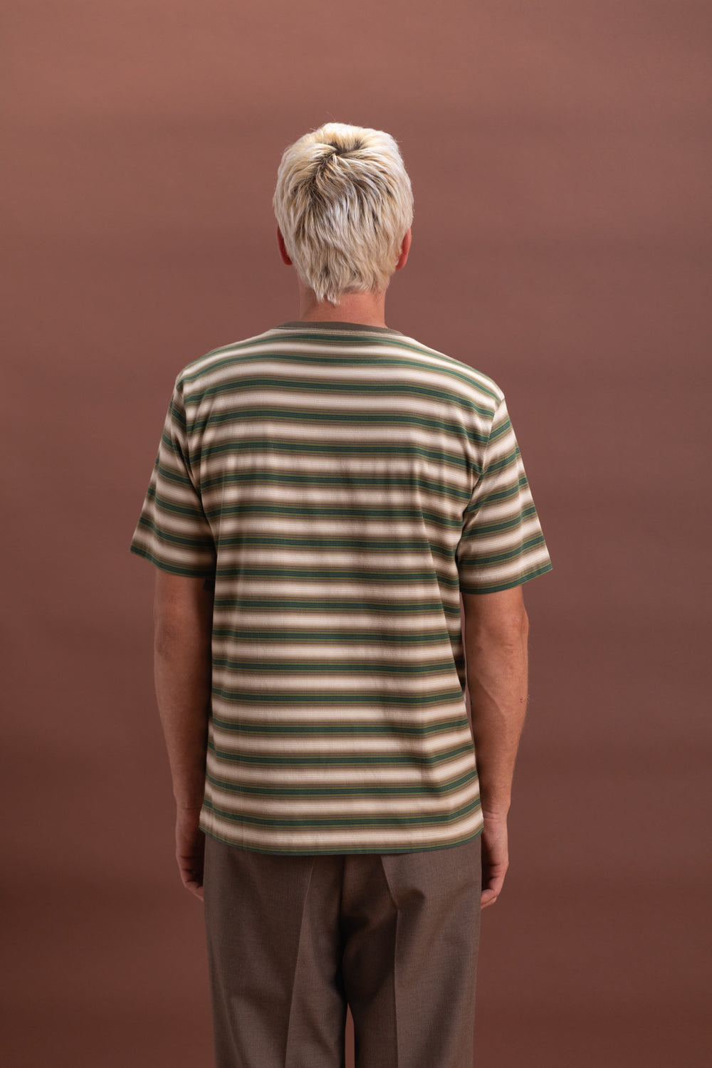 GRADIENT STRIPE JERSEY TEE IN FADE BROWN STRIPE