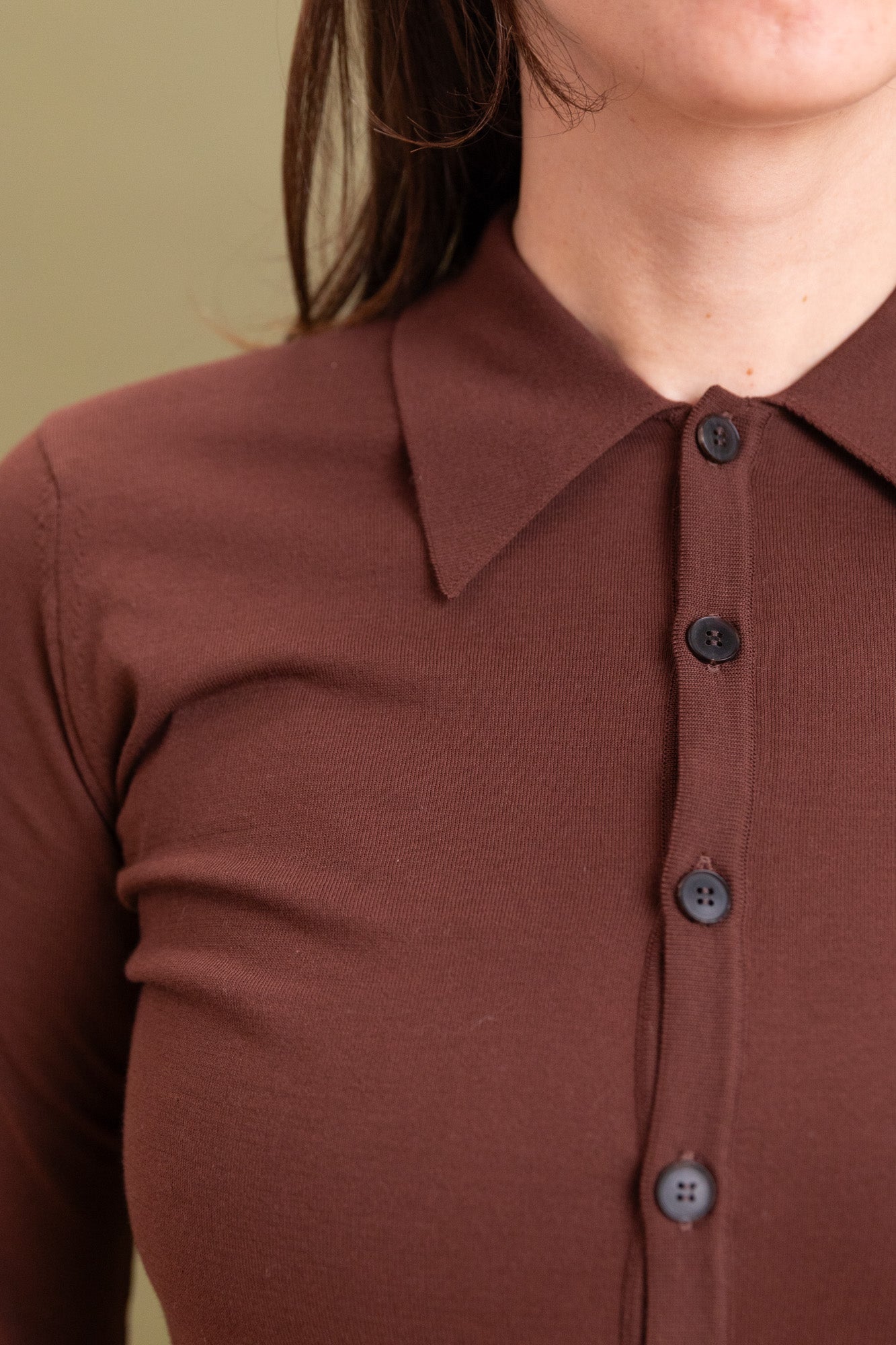 SUPER HIGH GAUGE COTTON KNIT SHIRT CARDIGAN IN BROWN