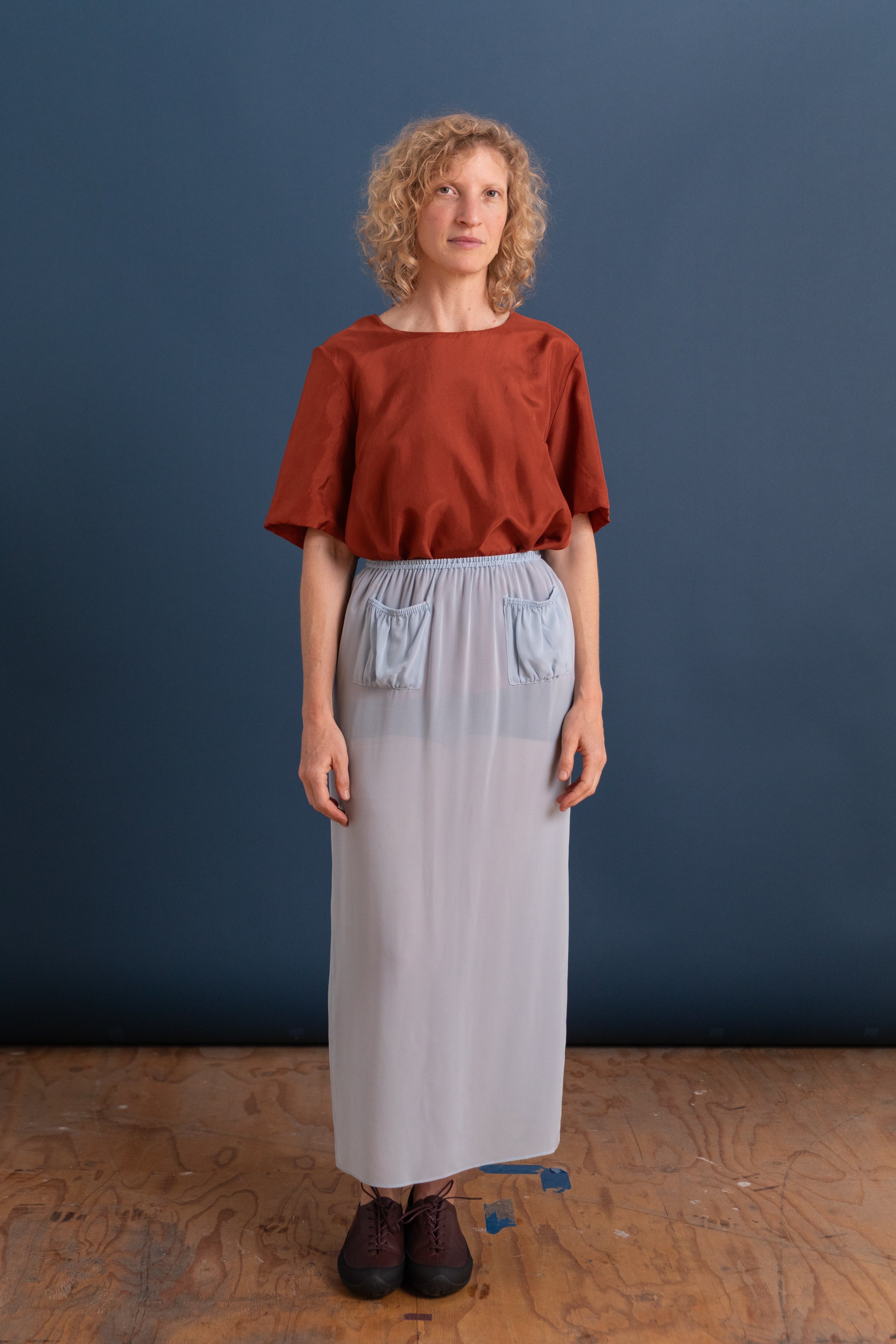 AIRY SILK GEORGETTE SKIRT IN LIGHT BLUE