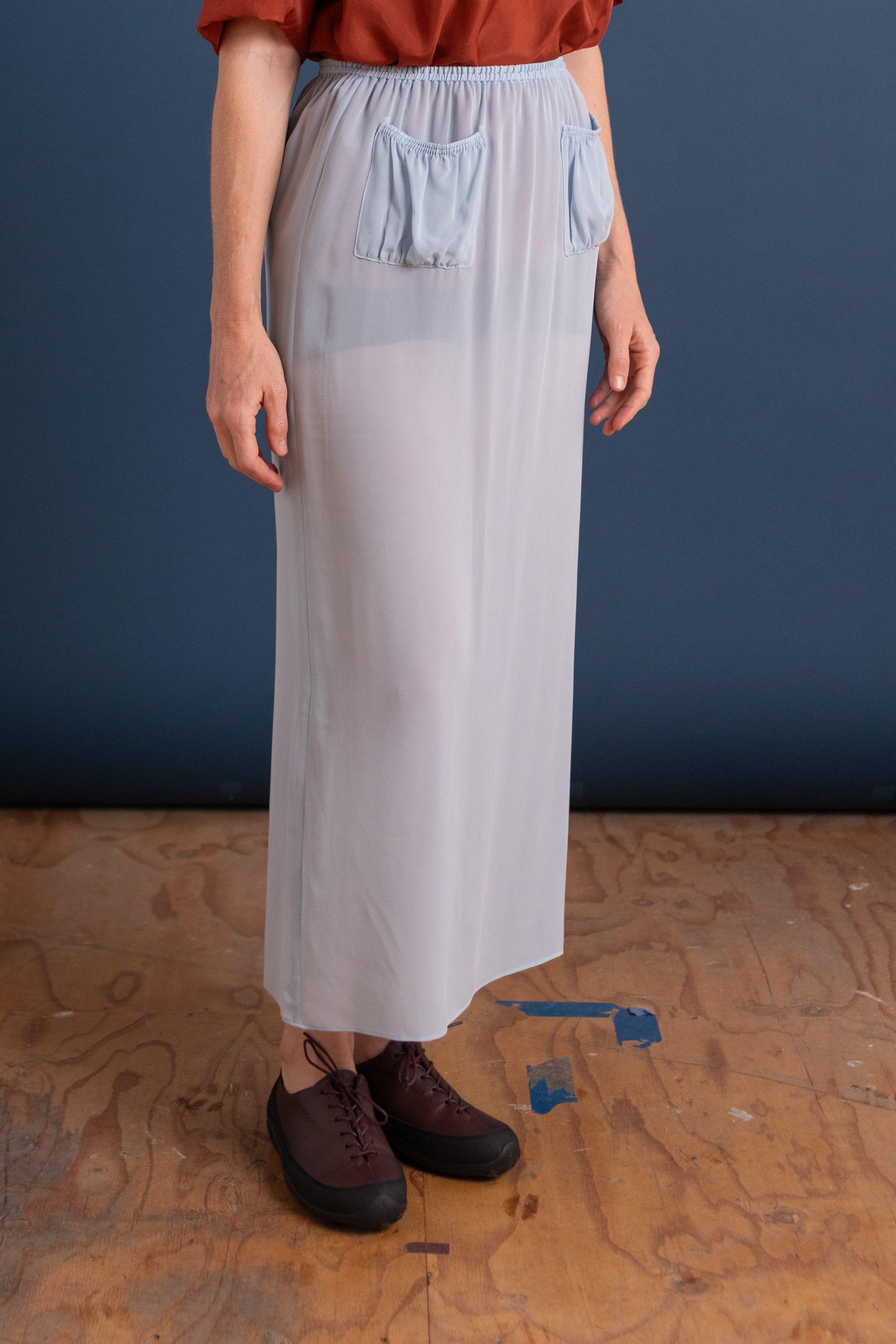 AIRY SILK GEORGETTE SKIRT IN LIGHT BLUE