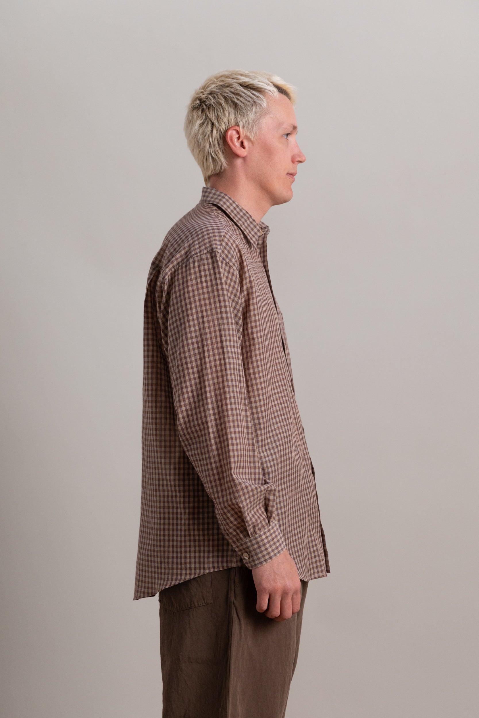 brown gingham dress shirt Brown Gingham Check Linen Two-Pocket Western Shirt