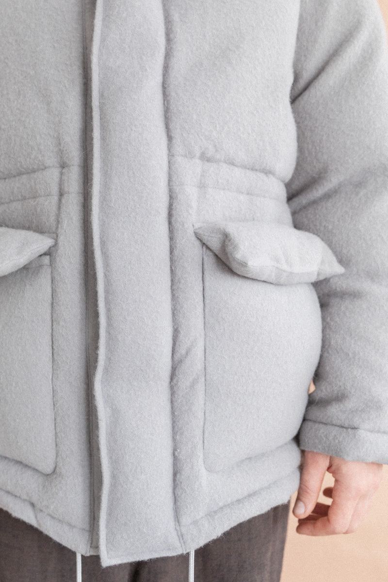 BRUSHED ALPACA WOOL DOWN BLOUSON IN LIGHT GRAY