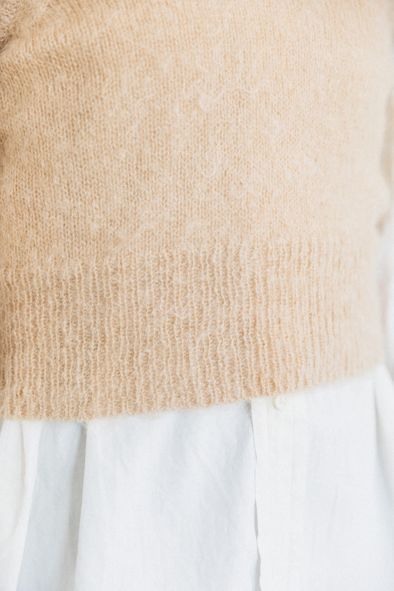 BRUSHED SUPER KID MOHAIR KNIT TANK IN BEIGE