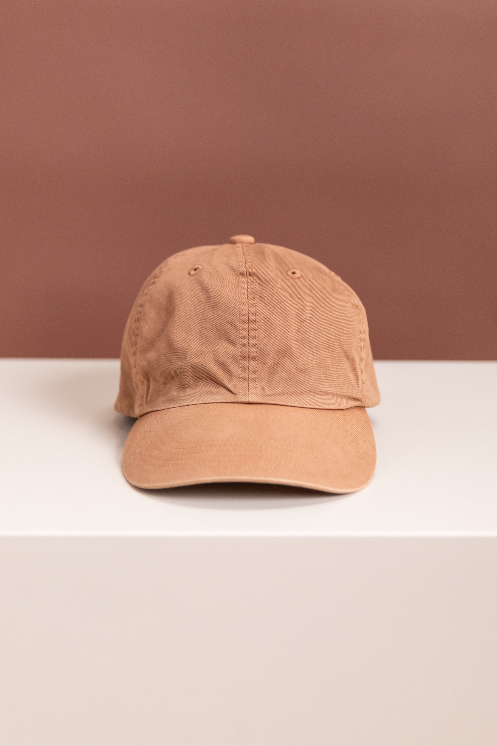 PRODUCT DYED FINX CHINO CAP MADE BY KIJIMATAKAYUKI IN DUSTY LIGHT BROWN