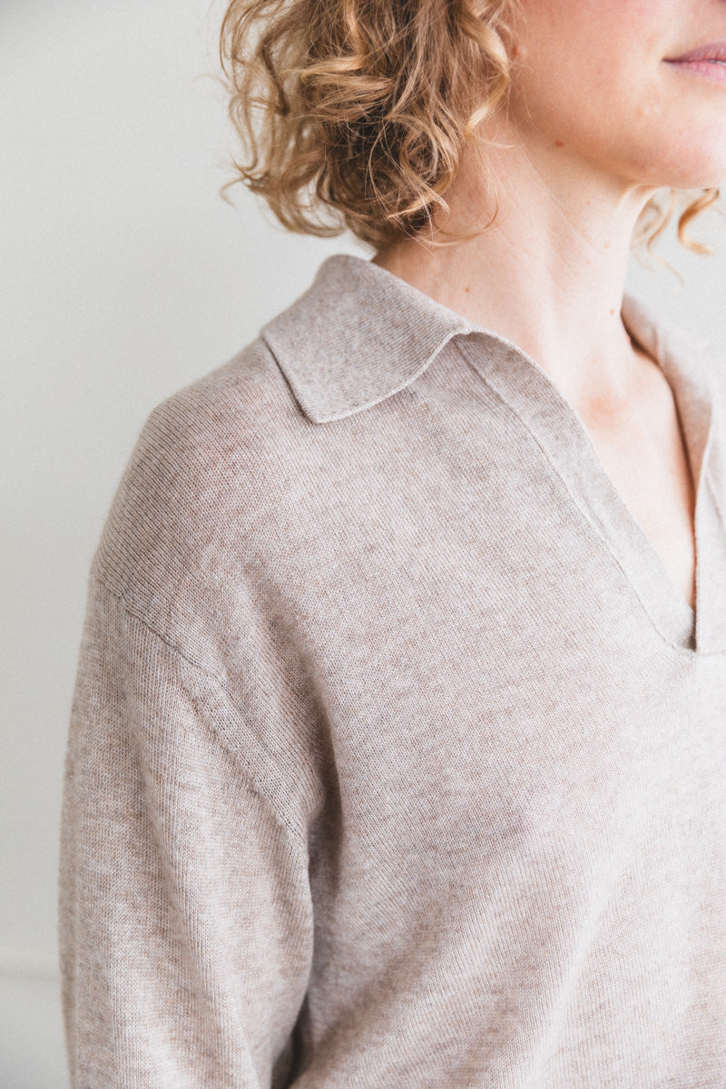 トップス SUPER FINE CASHMERE SILK KNIT SKIPPER PO SUPER FINE CASHMERE SILK KNIT SKIPPER POLO IN TOP BEIGE