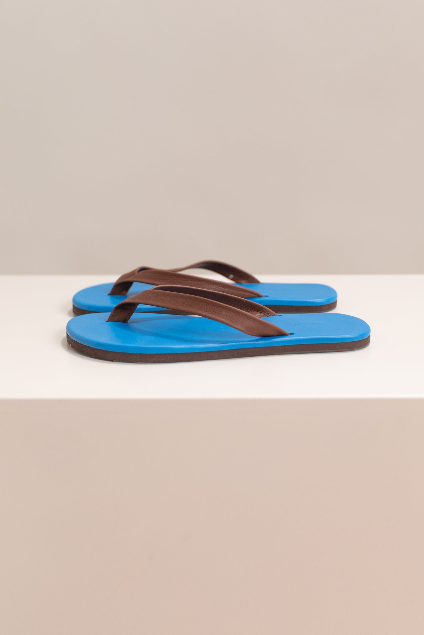 SOFT LEATHER FLIP-FLOPS IN BLUE & BROWN