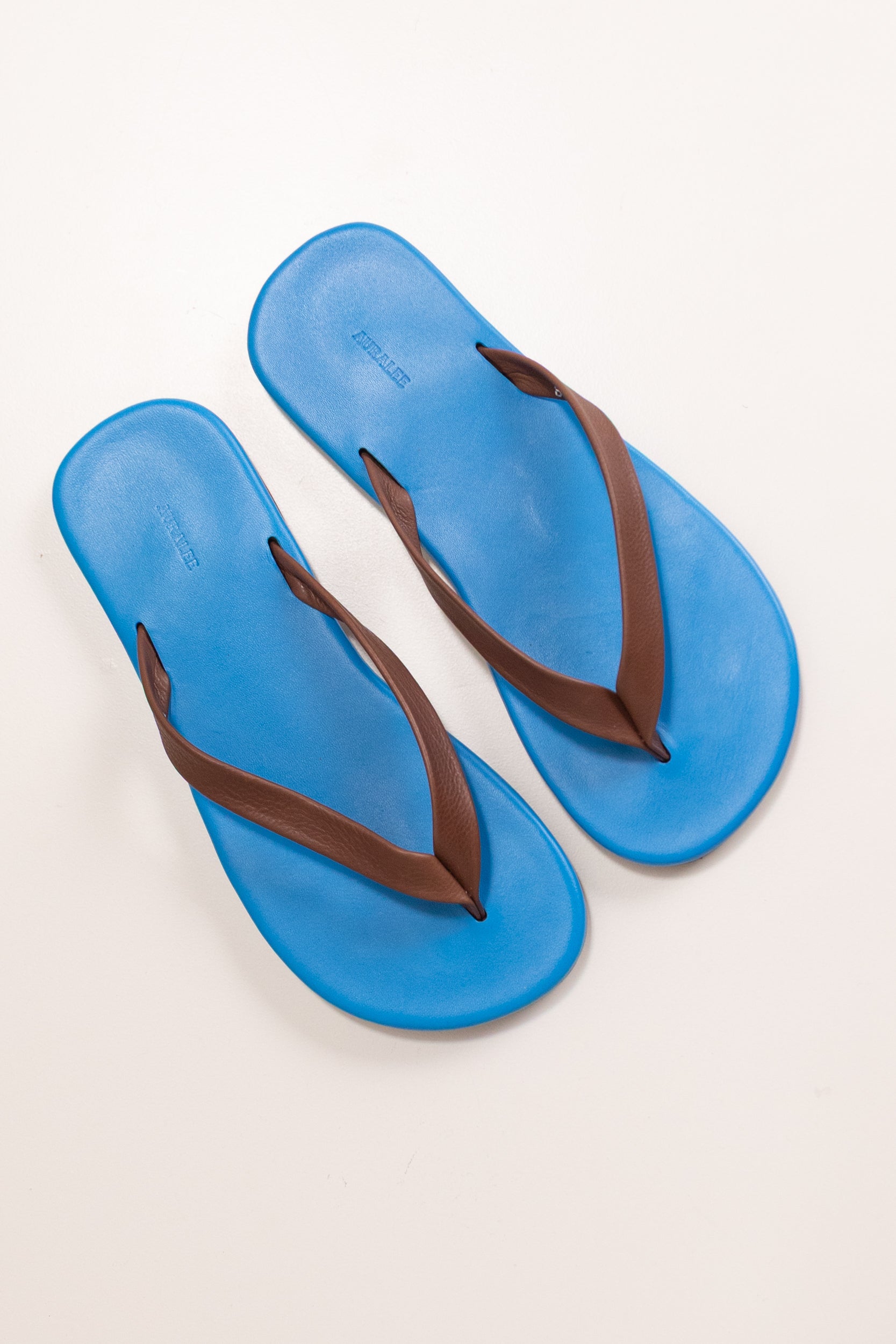 SOFT LEATHER FLIP-FLOPS IN BLUE & BROWN