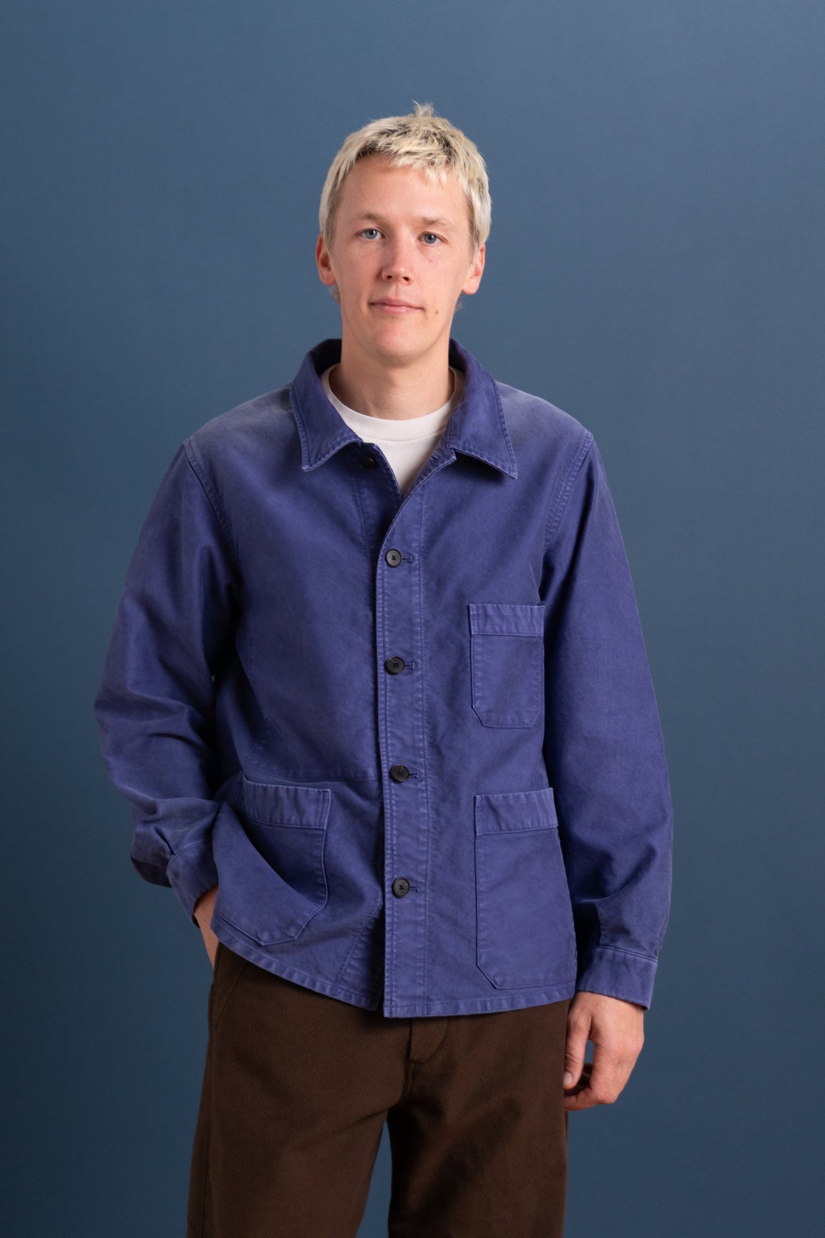 GARMENT-DYED ORGANIC COTTON HEAVY MOLESKIN COVERALL IN FADED NAVY