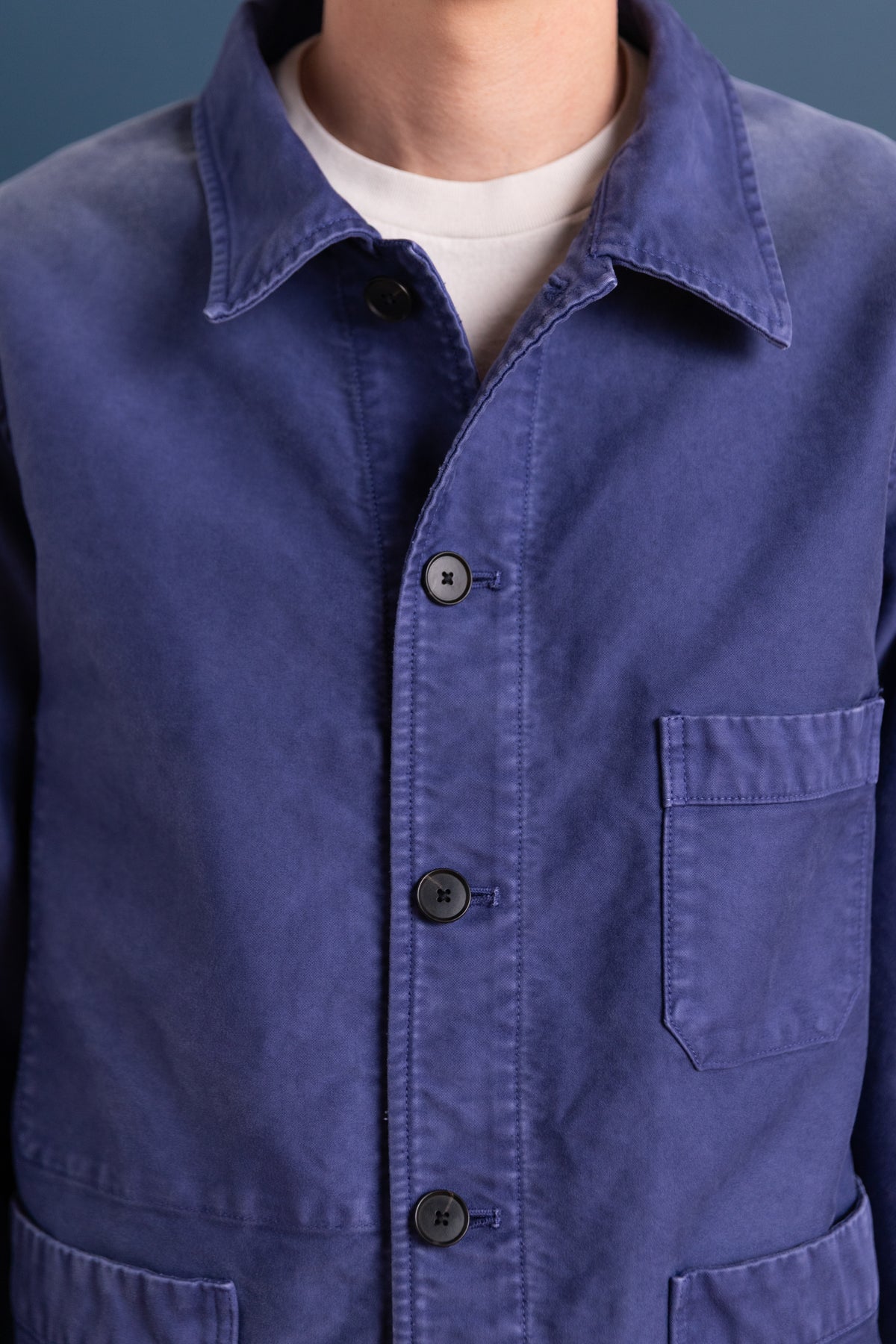 GARMENT-DYED ORGANIC COTTON HEAVY MOLESKIN COVERALL IN FADED NAVY
