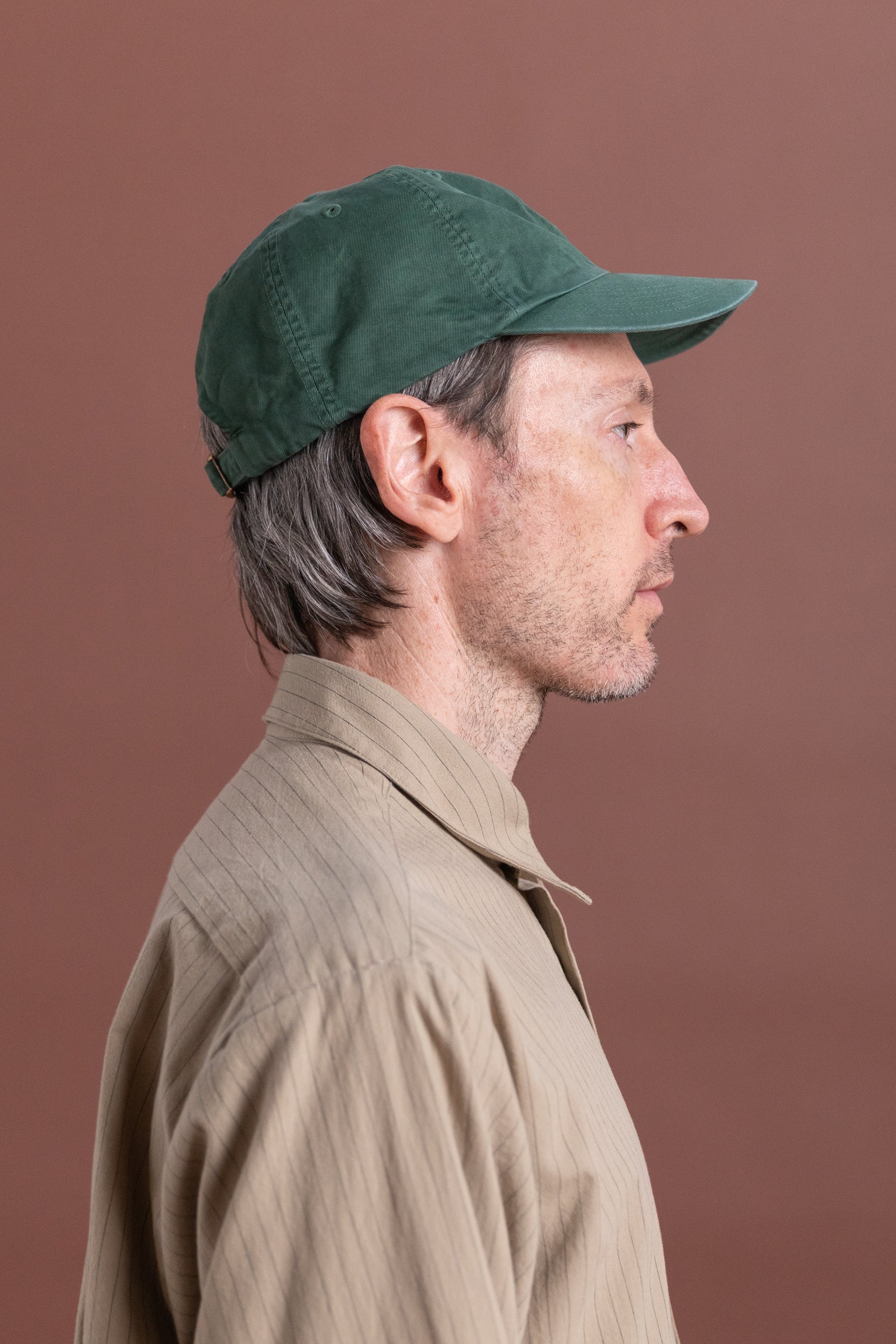PRODUCT DYED FINX CHINO CAP MADE BY KIJIMATAKAYUKI IN DUSTY GREEN