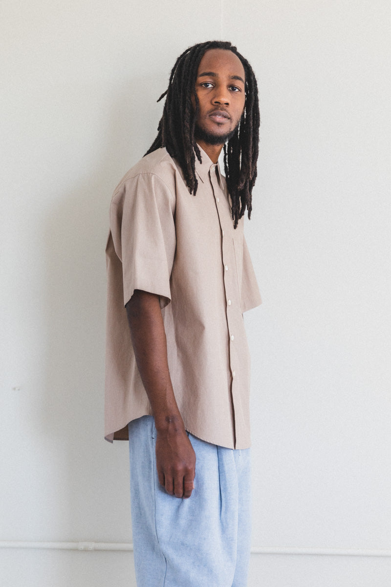 WASHED FINX TWILL BIG HALF SLEEVED SHIRTS IN TOP BEIGE