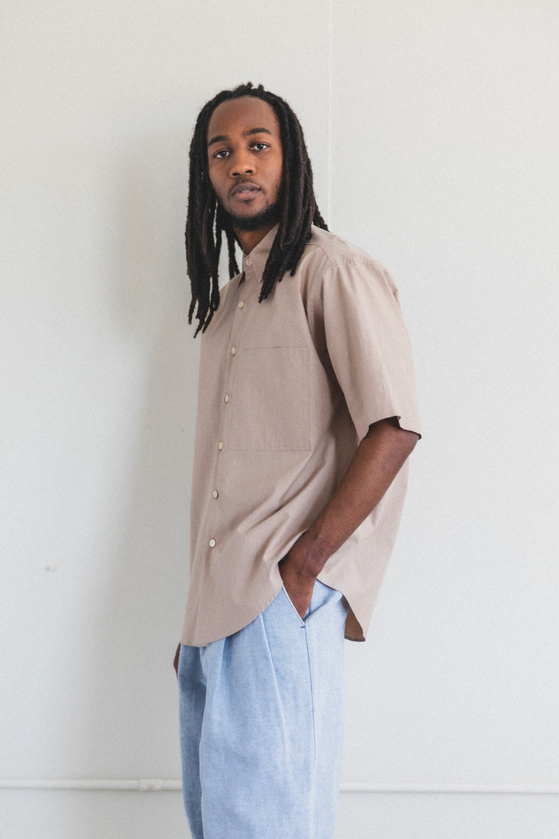 WASHED FINX TWILL BIG HALF SLEEVED SHIRTS IN TOP BEIGE