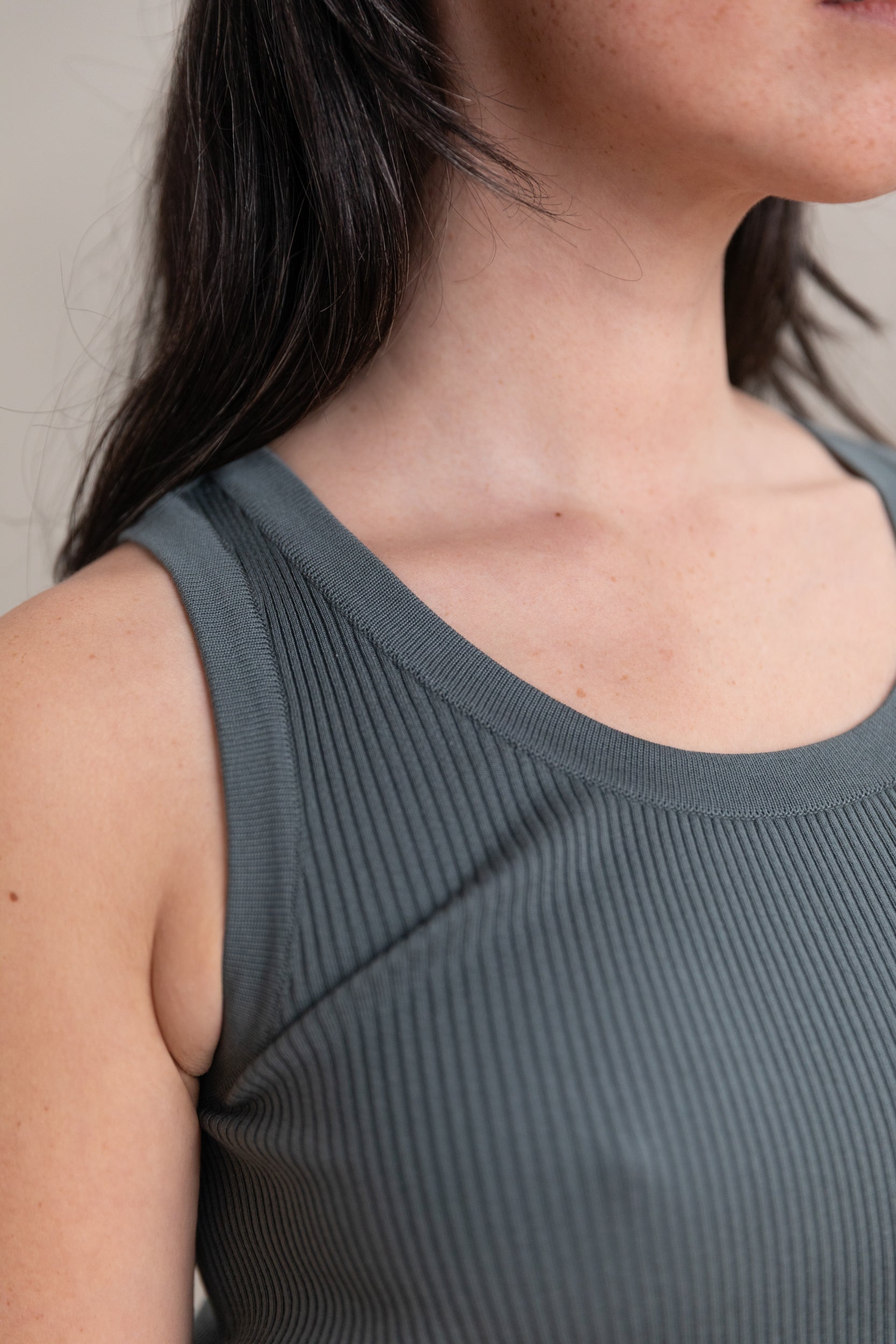 COTTON HIGH GAUGE RIB KNIT TANK TOP IN SAGE GRAY