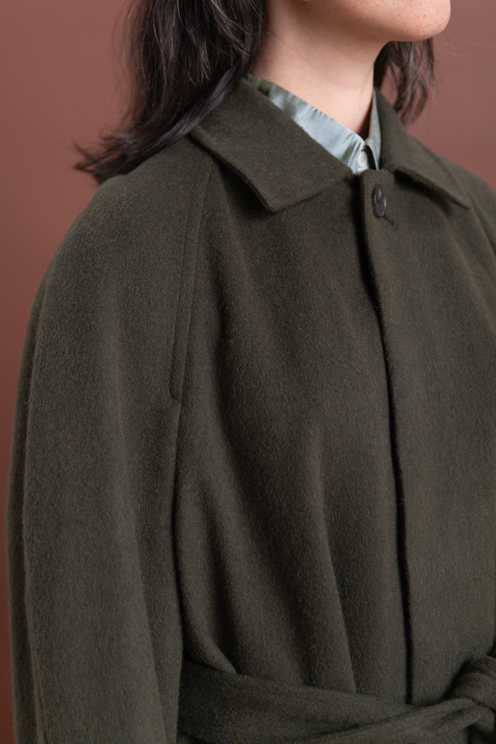 BABY CAMEL FLANNEL COAT IN DARK OLIVE