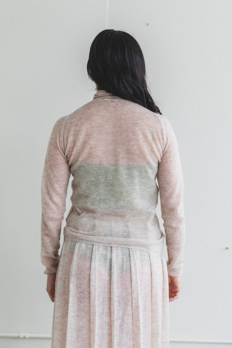 KID MOHAIR SHEER KNIT TURTLENECK IN LIGHT BEIGE