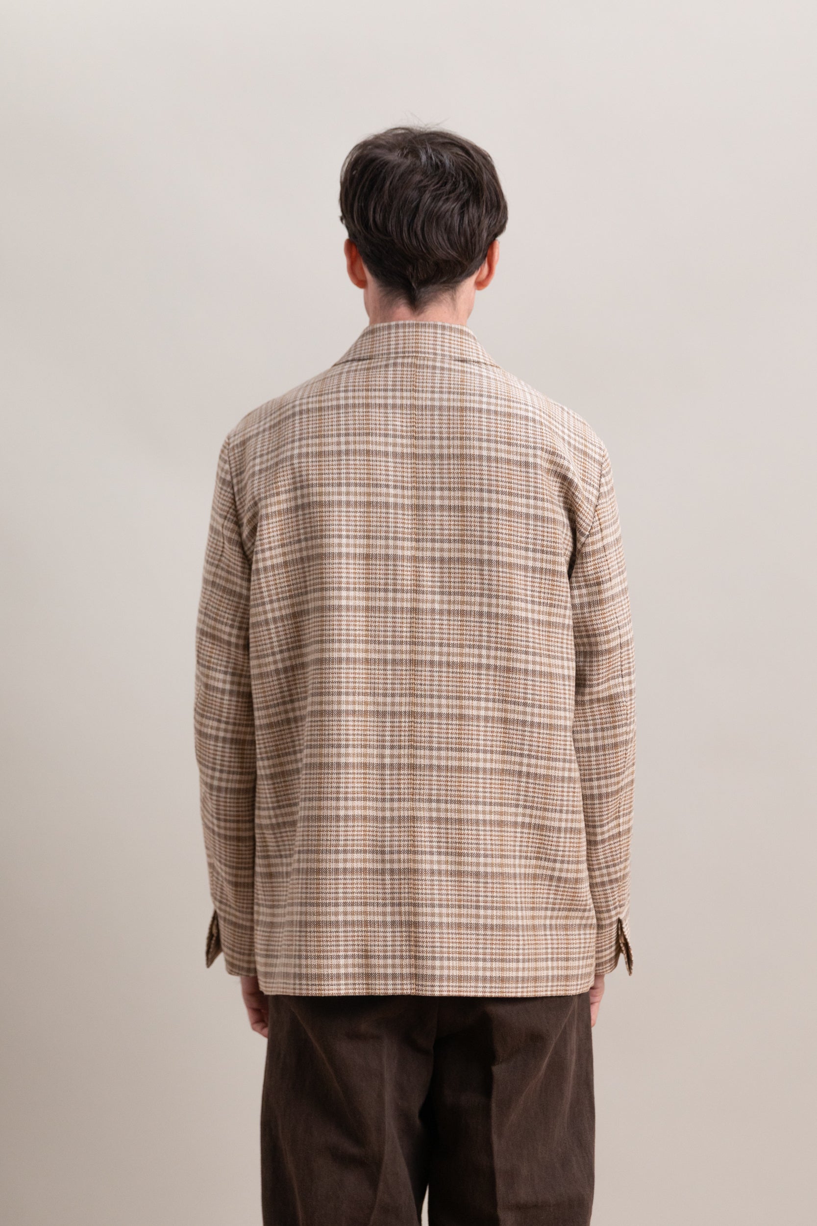 SILK LINEN NEP CHECK JACKET IN BEIGE IVORY CHECK