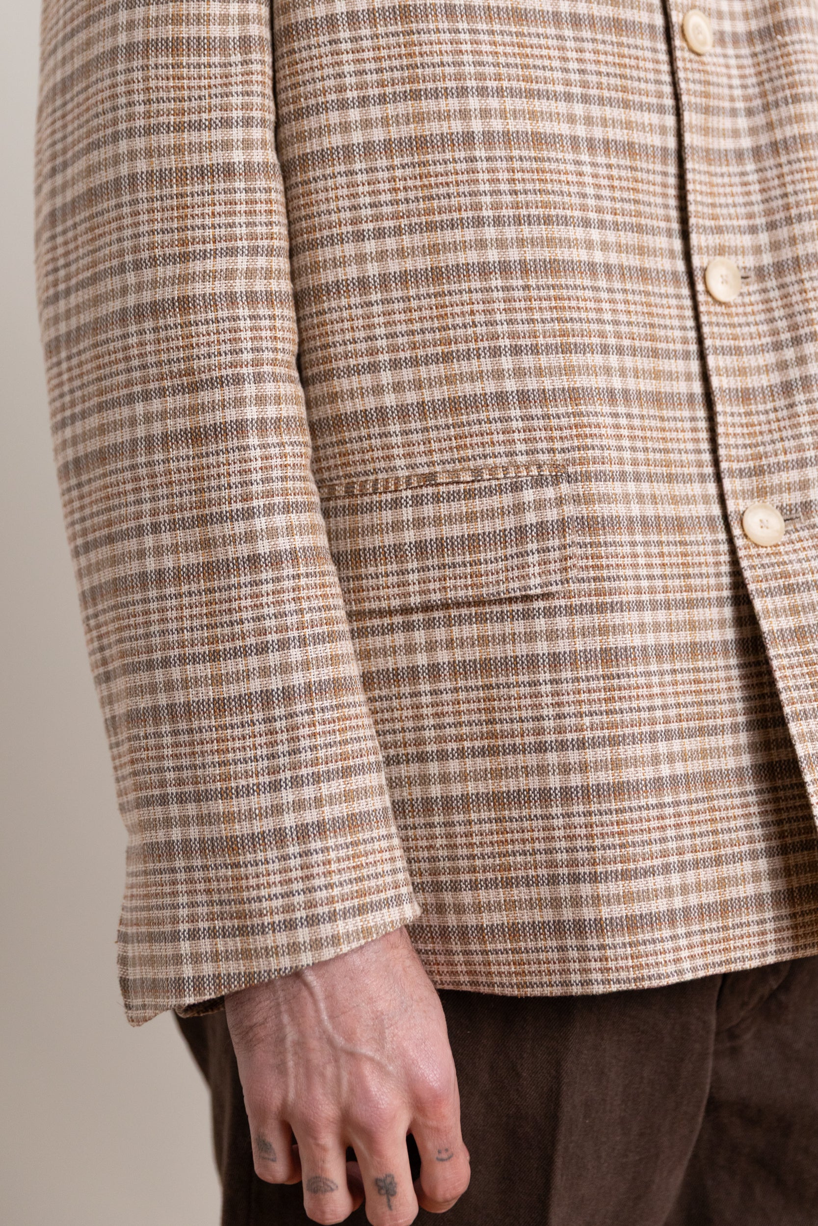SILK LINEN NEP CHECK JACKET IN BEIGE IVORY CHECK