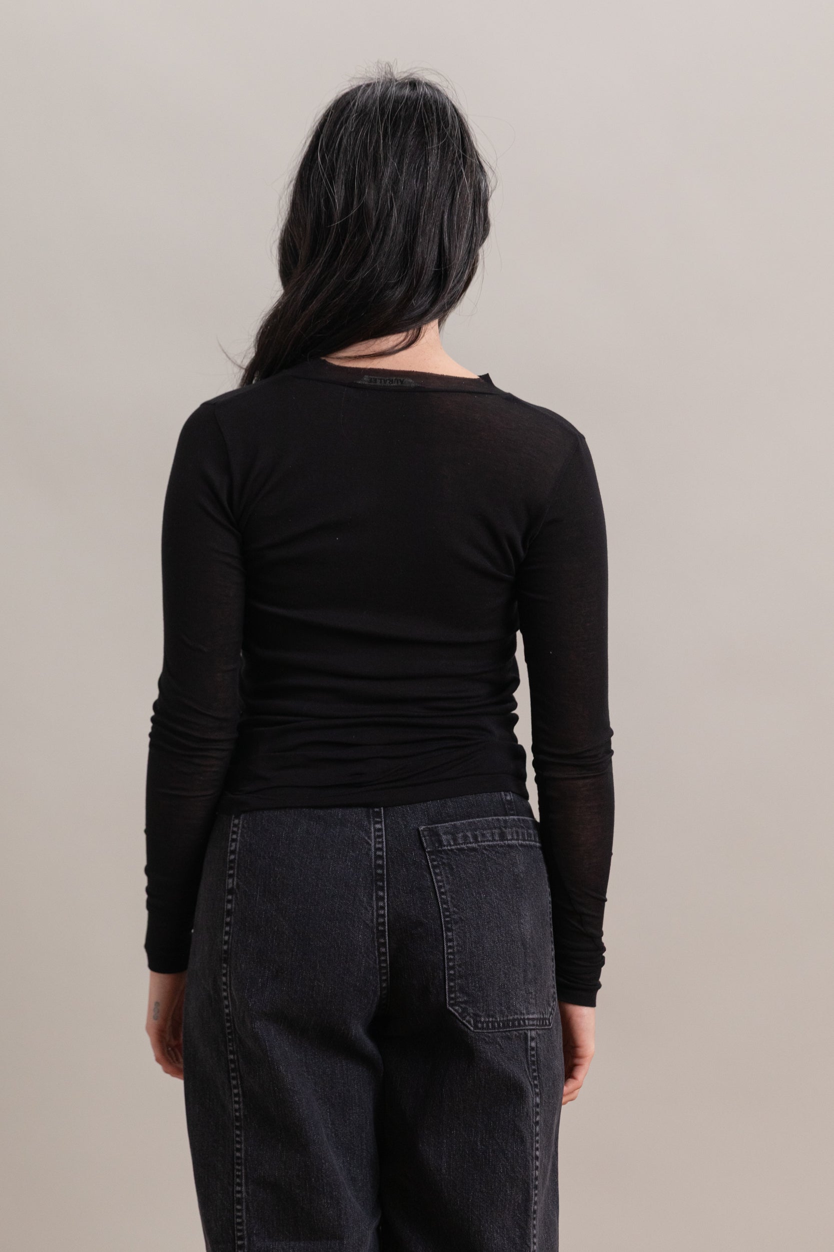 SUPER HIGH GUAGE SHEER RIB LONG SLEEVE TEE IN BLACK